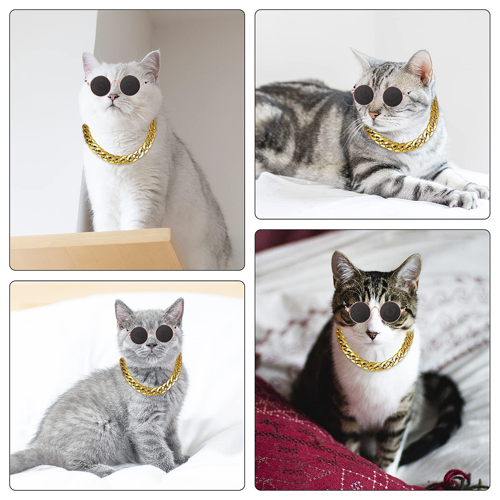 Cat Sunglasses Gold Chain Costume Decorations UV Protection Classic Retro view 4