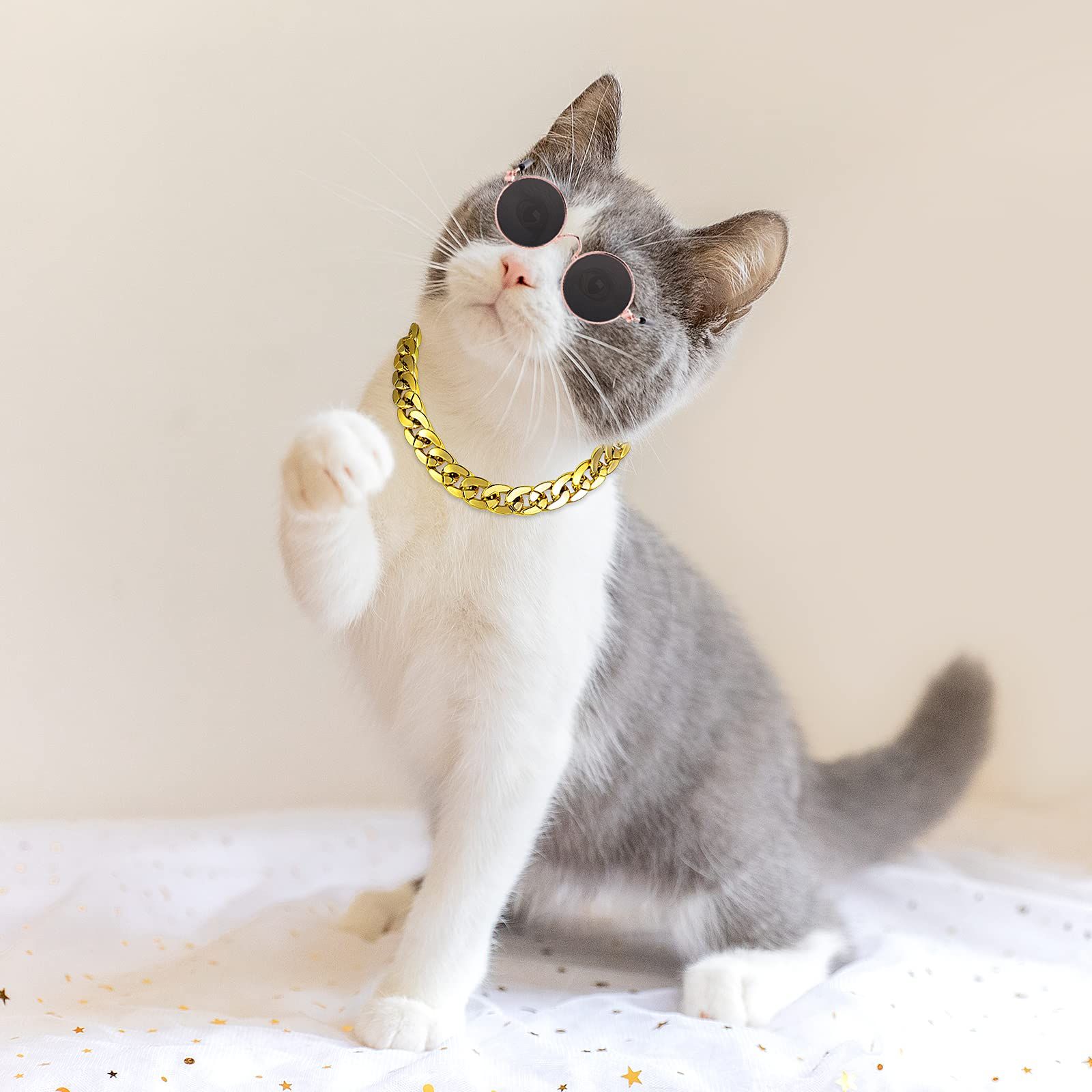 Cat Sunglasses Gold Chain Costume Decorations UV Protection Classic Retro view 5