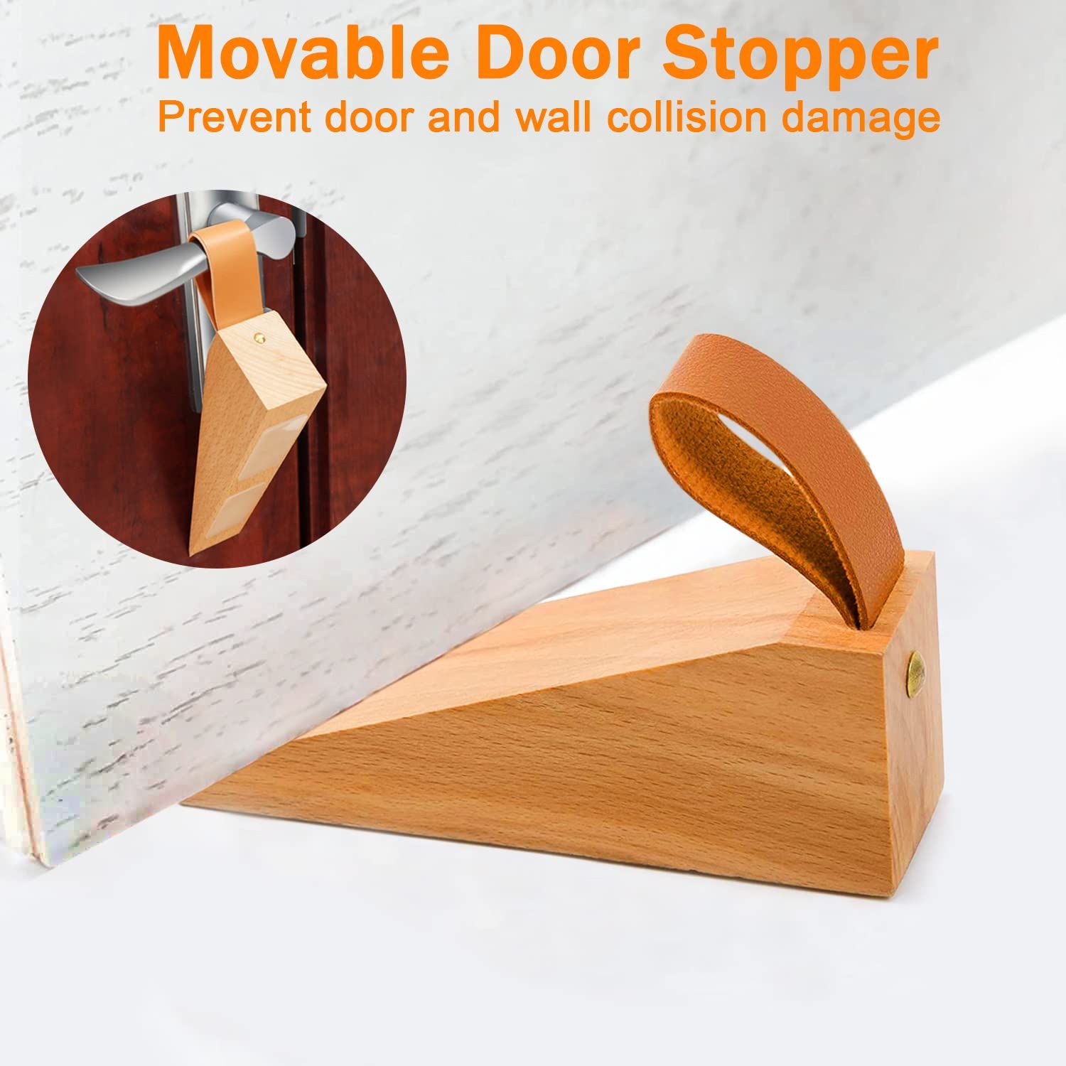 Wood Door Stopper, Solid Wooden Non-Slip Door Wedges, Sturdy and Durable Door view 2