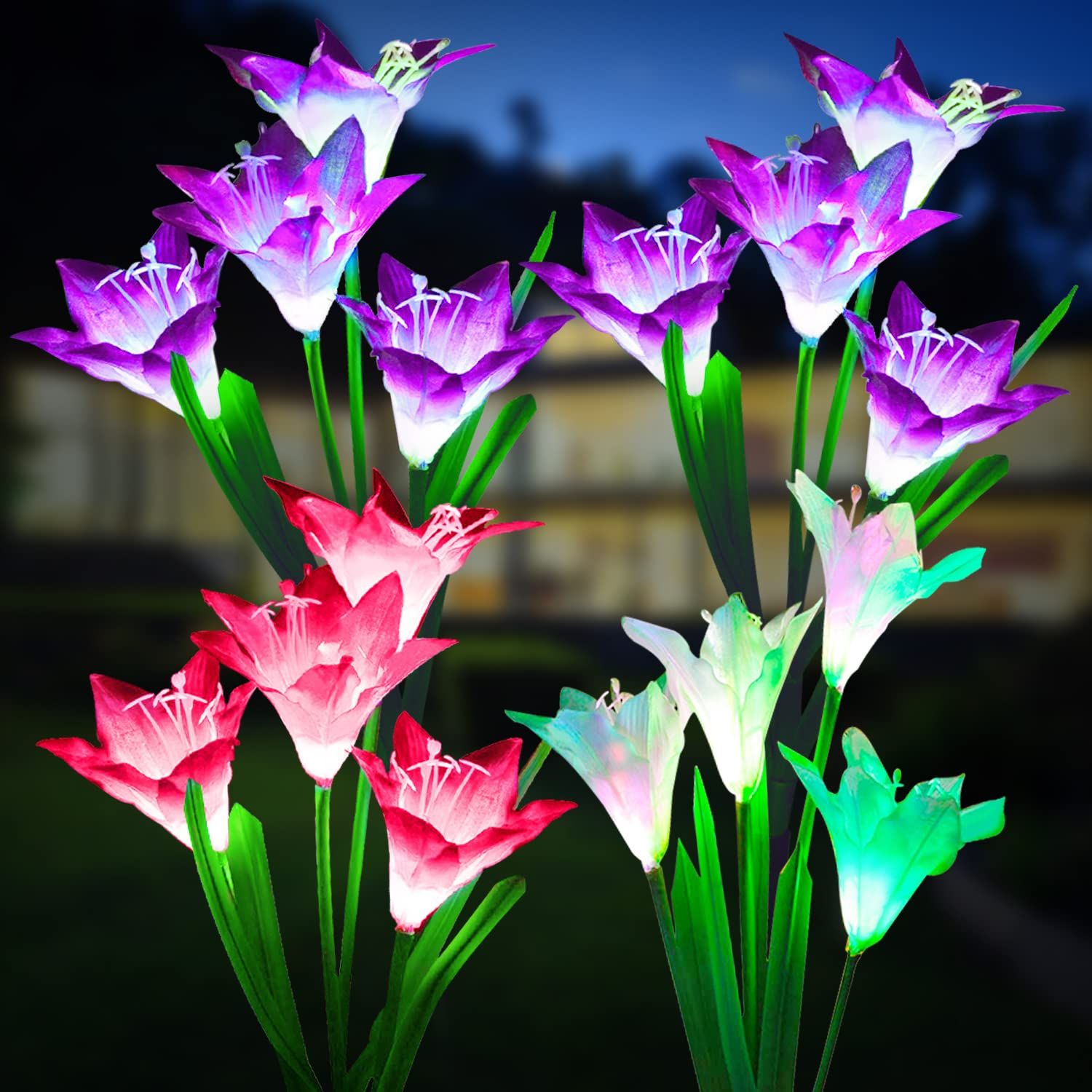Outdoor Solar Lights, 4 Pack Solar Garden Lights with Bigger Lily Flowers view 3