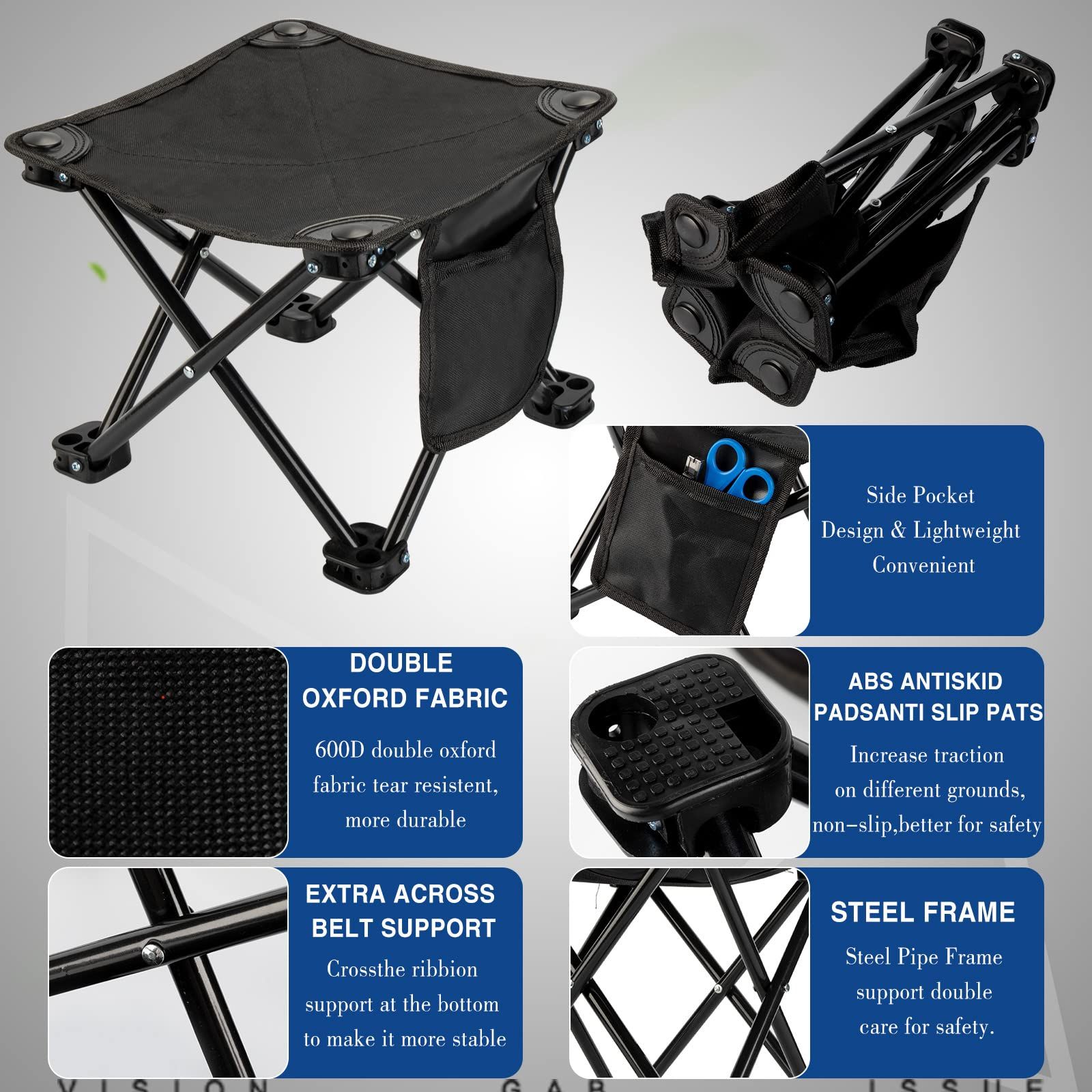 2 Pcs Camping Stool Small Lightweight Sturdy Portable Stool with Side Pocket view 5