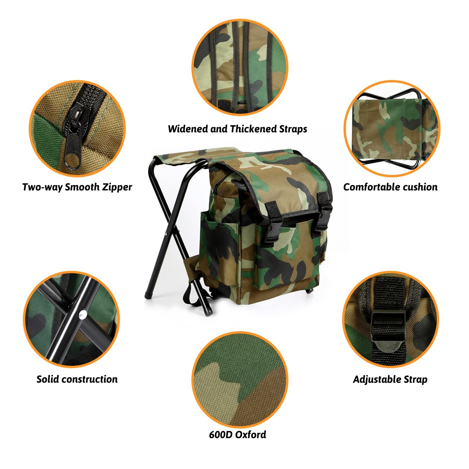 Camping Stool, Portable Folding Stool, Big Capacity Collapsible Lightweight view 3