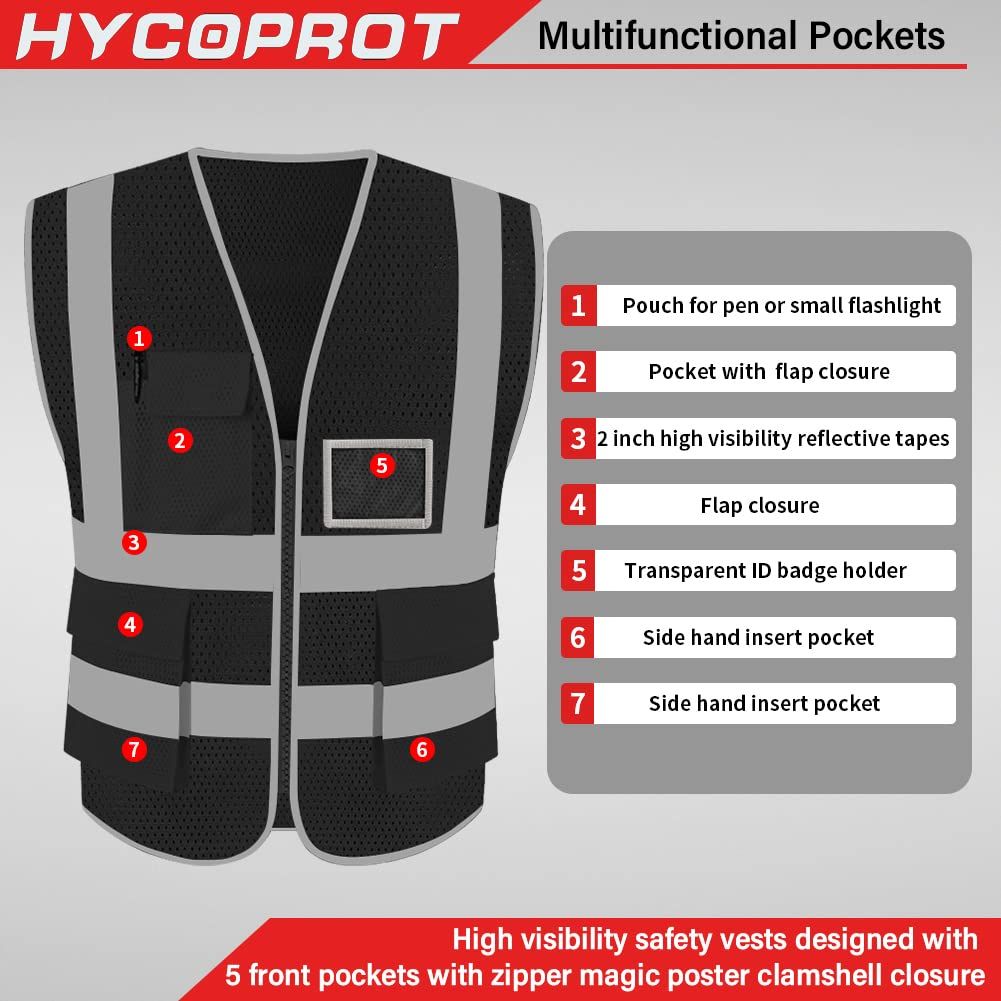 High Visibility Mesh Safety Reflective Vest with Pockets and Zipper view 2