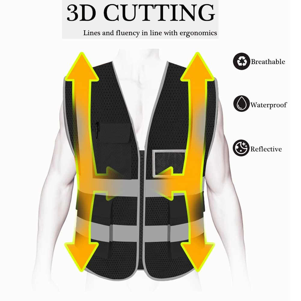 High Visibility Mesh Safety Reflective Vest with Pockets and Zipper view 3