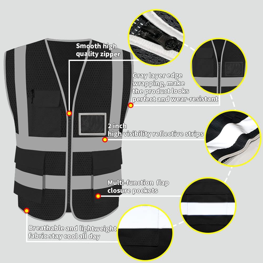 High Visibility Mesh Safety Reflective Vest with Pockets and Zipper view 4