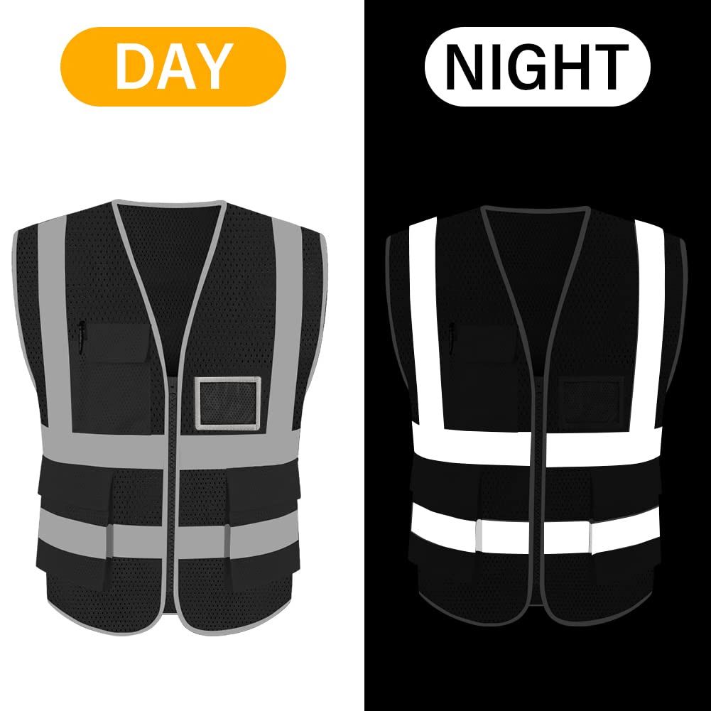 High Visibility Mesh Safety Reflective Vest with Pockets and Zipper view 5
