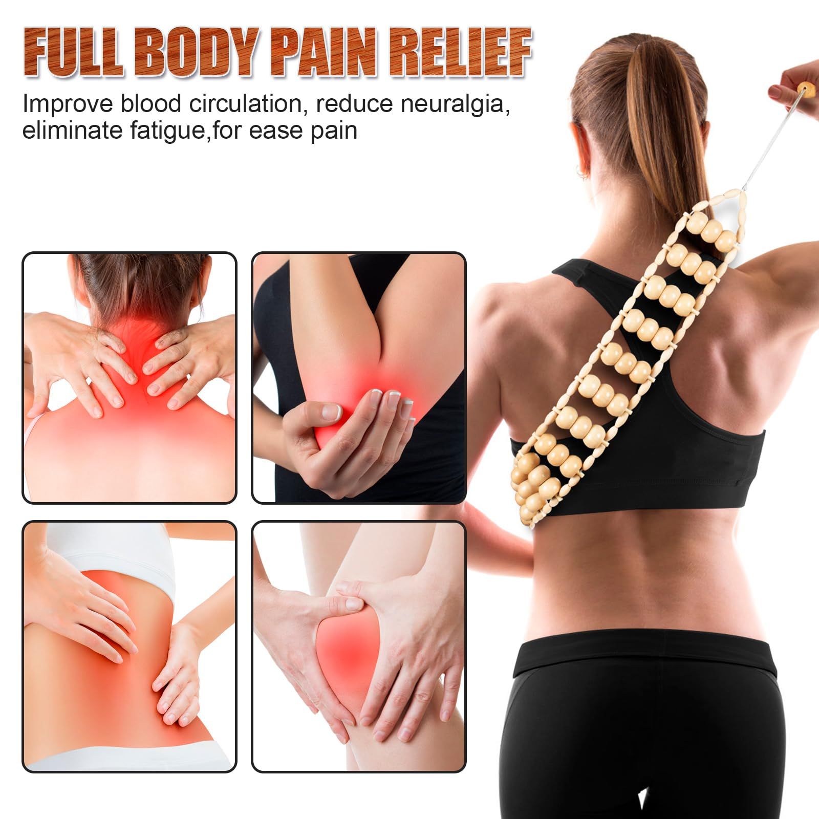 Massage Tools,Back Wooden Massage Roller Rope Tool Kit Professional Cellulite view 2
