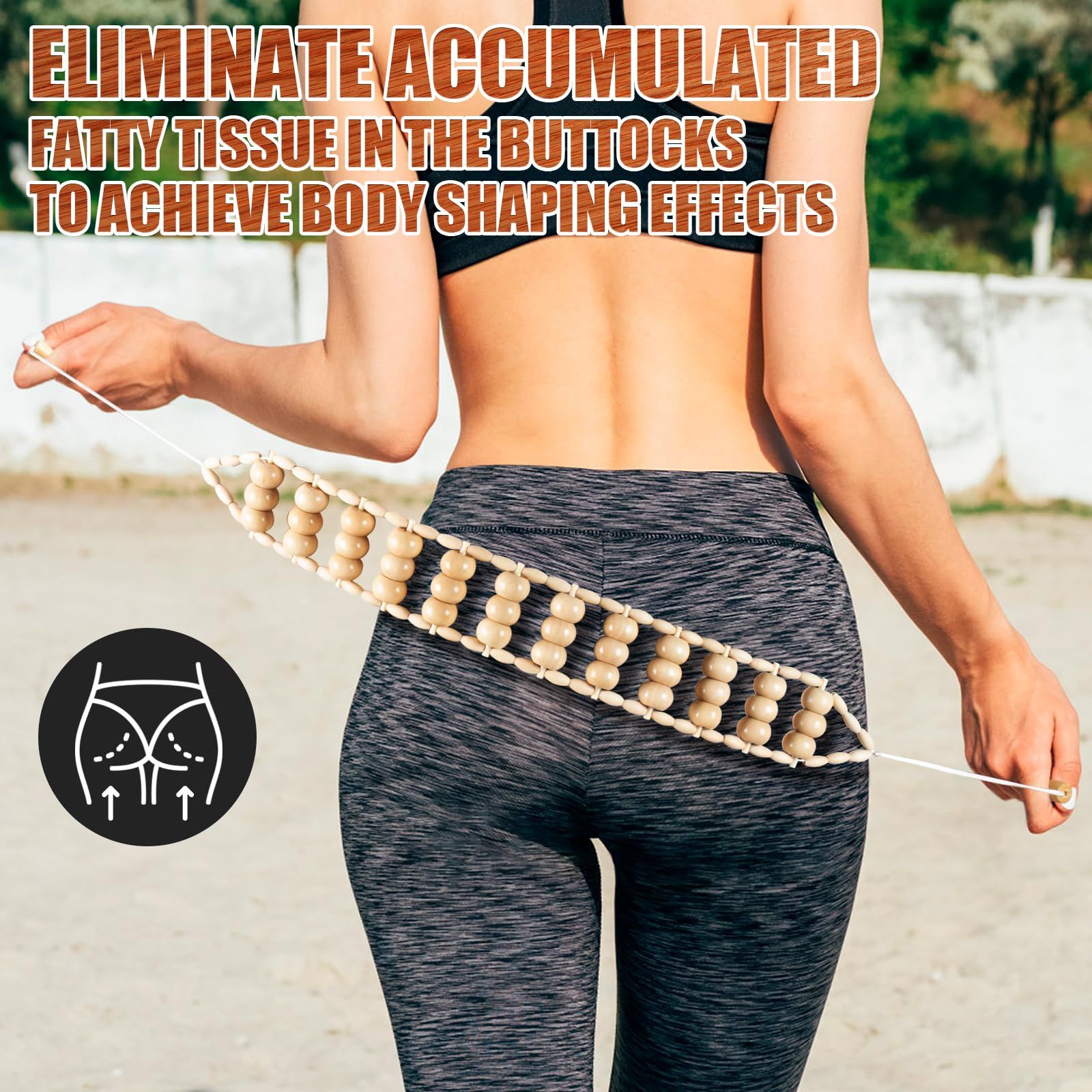 Massage Tools,Back Wooden Massage Roller Rope Tool Kit Professional Cellulite view 4
