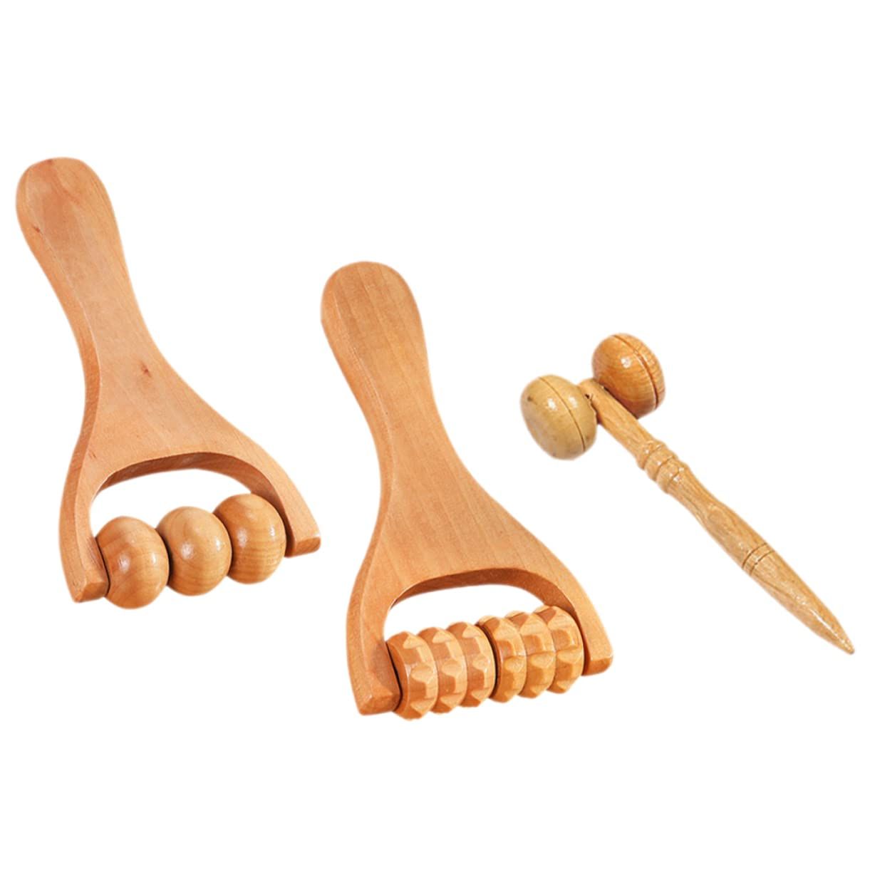 3pcs Massage Hand Roller Massagers for Neck Wooden Massager Tool Massage Stick