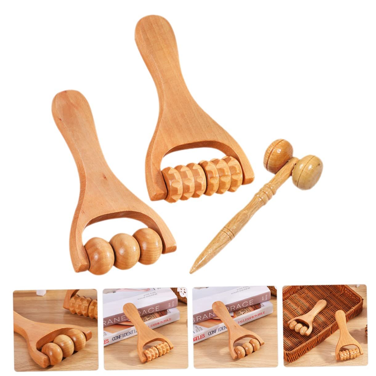 3pcs Massage Hand Roller Massagers for Neck Wooden Massager Tool Massage Stick view 3