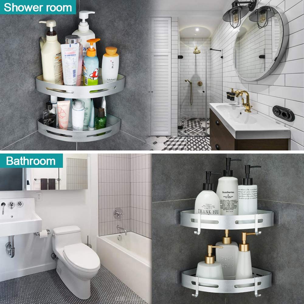 Corner Bathroom Shower Shelf Wall Mounted No Drilling 2 Tier Storage Shelves view 4