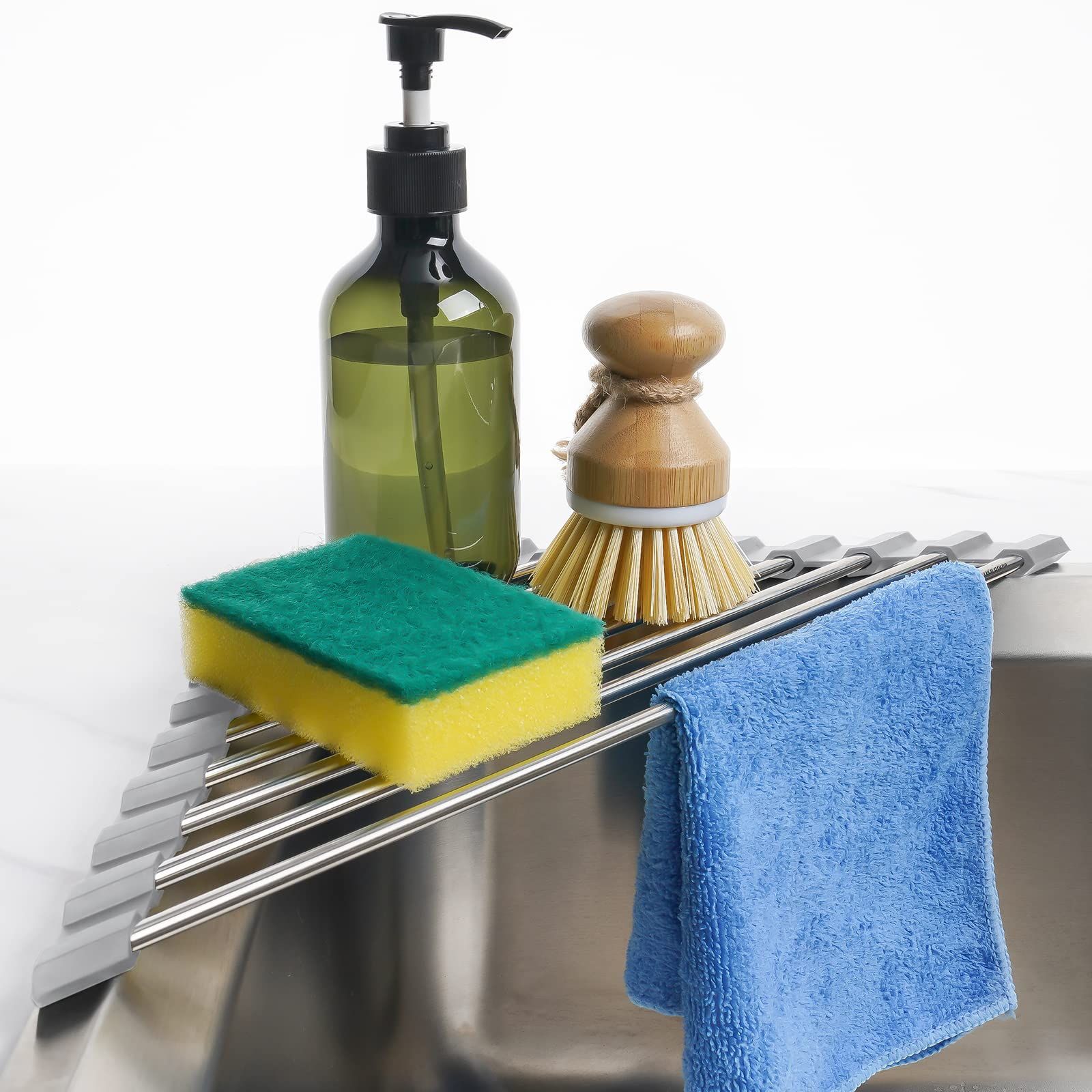 Triangle Roll-Up Dish Drying Rack for Sink Corner Small Foldable Stainless view 4