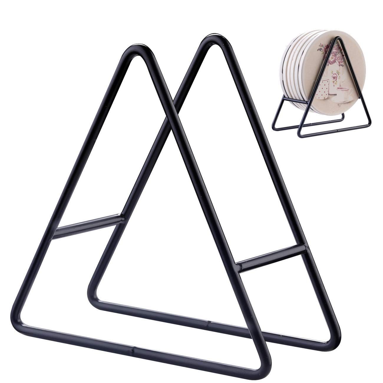 Triangle Coaster Holder Black Iron Metal Holder Storage Caddy for Both Round