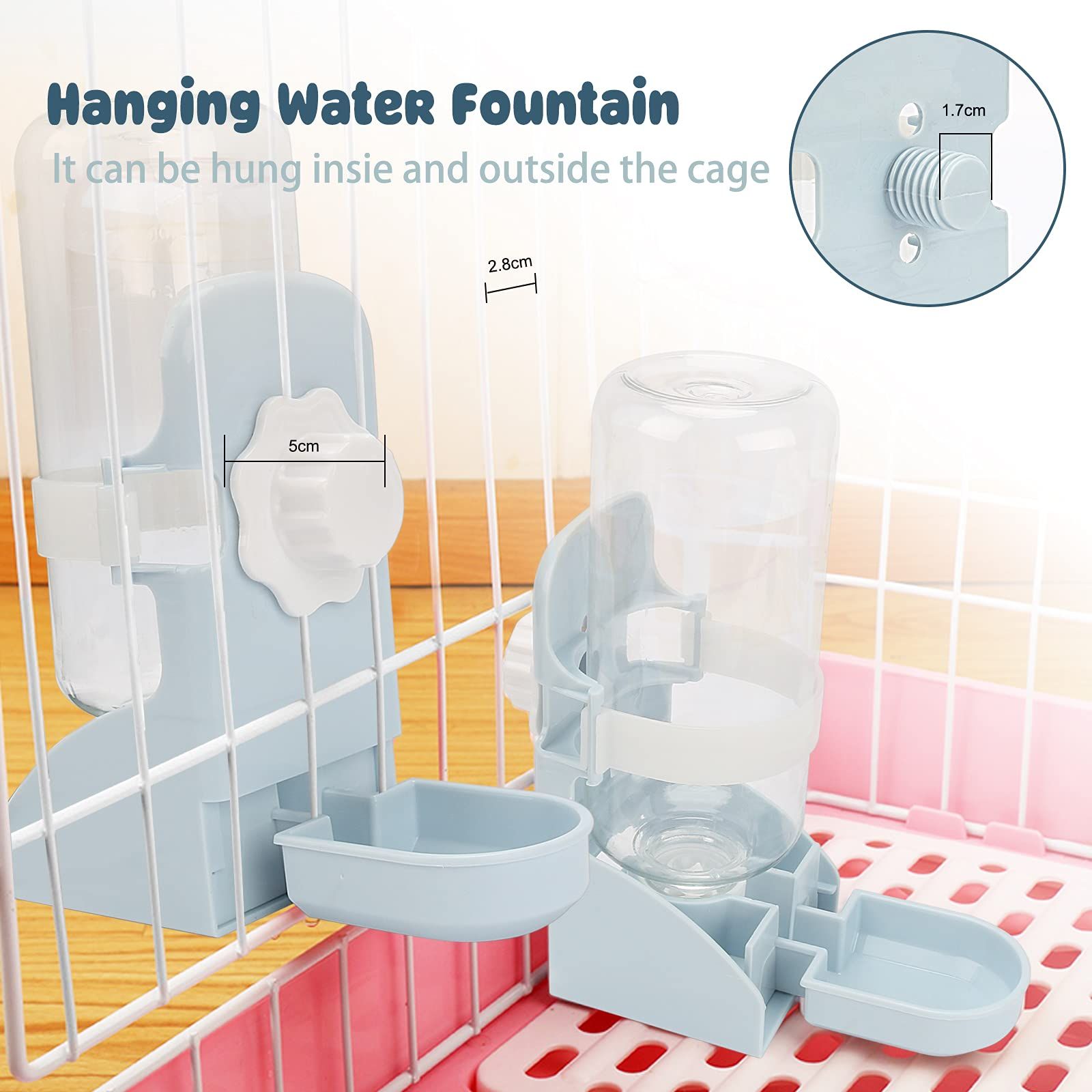Rabbit Water Bottle No Drip - 17oz Hanging Water Fountain Automatic Dispenser view 4