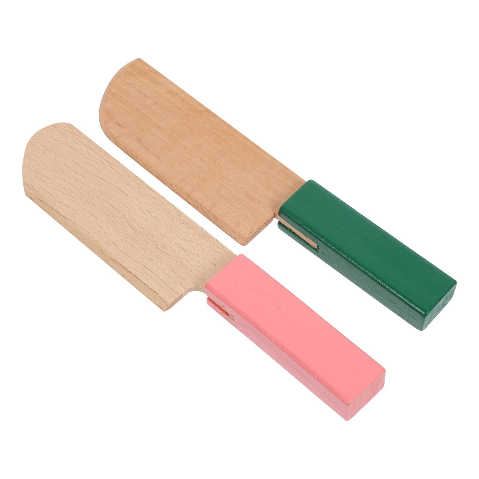 Wooden Kitchen Toy 2pcs Wood Cutter Green Pink Pretend Cooking Knives for