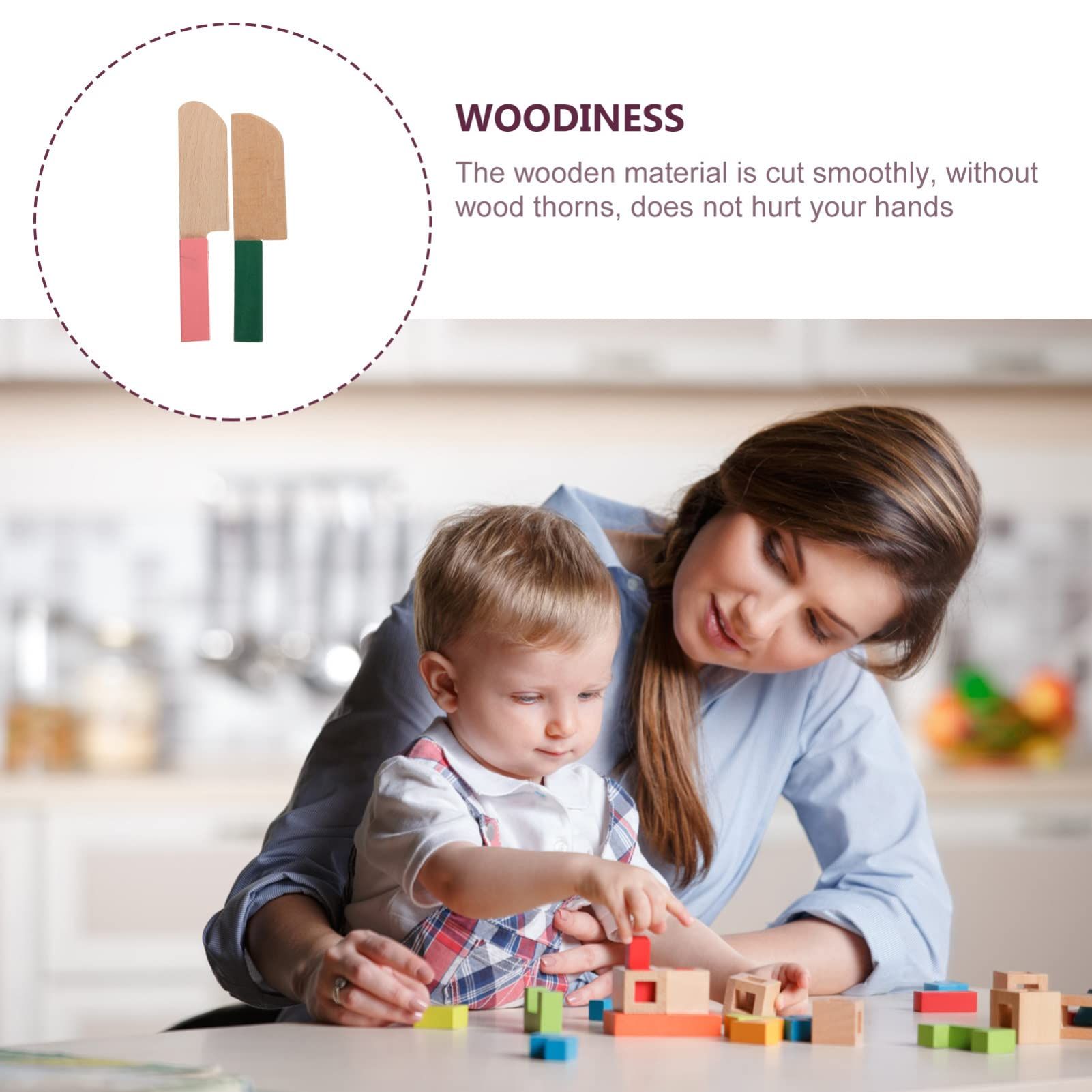Wooden Kitchen Toy 2pcs Wood Cutter Green Pink Pretend Cooking Knives for view 2