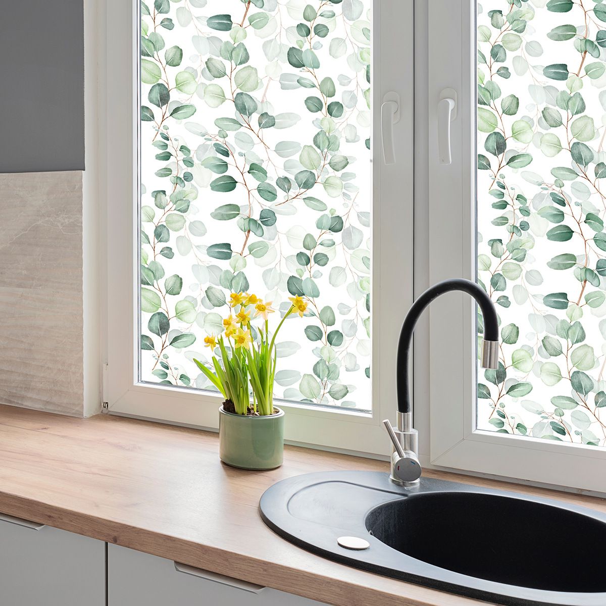 Window Privacy Film, Decorative Window Film, Green Vines Leaves Static Glass view 3