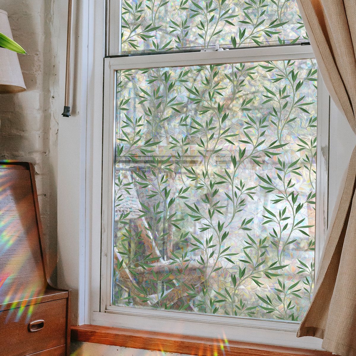 Window Film, Decorative Window Privacy Film, Green Vines Leaves Double Sided view 4