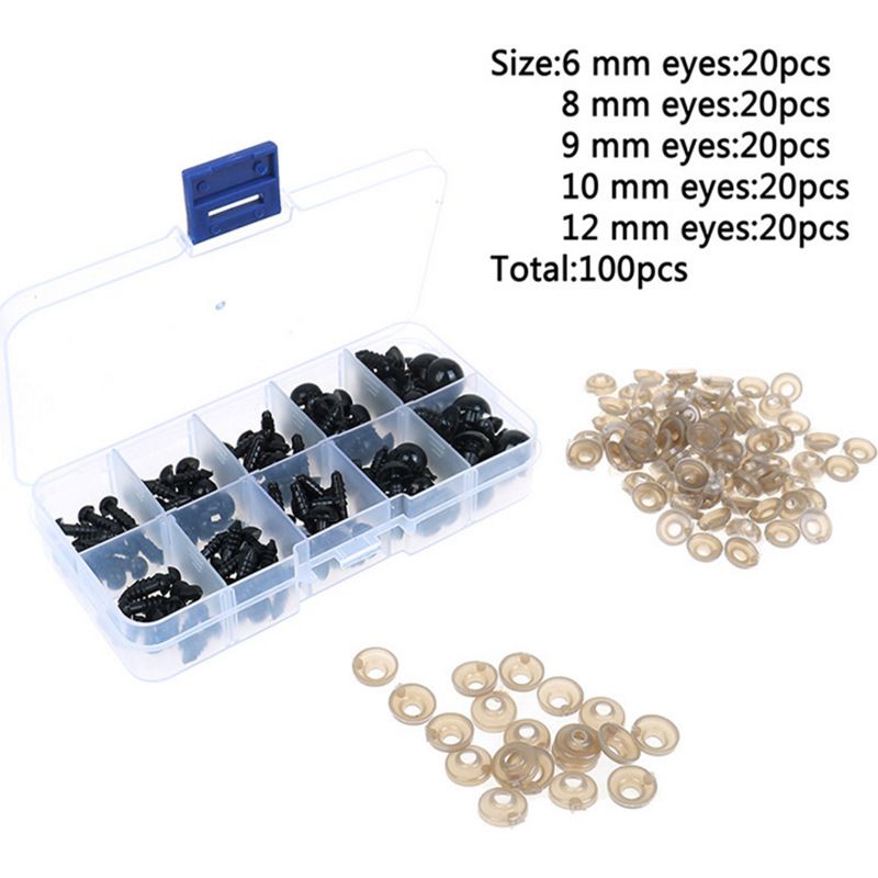 100pcs 6-12mm Black- DIY Safety Eyes for Stuffed Animal Puppets DIY Craft Doll view 5