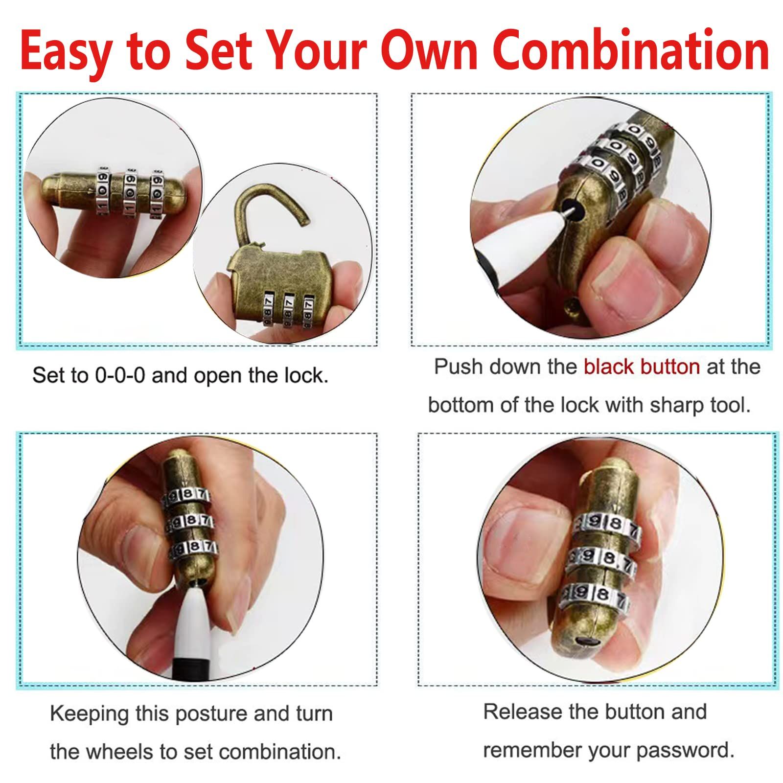 3 Digit Combination Lock Mini Bronze Password Padlock Small Metal Padlock view 2