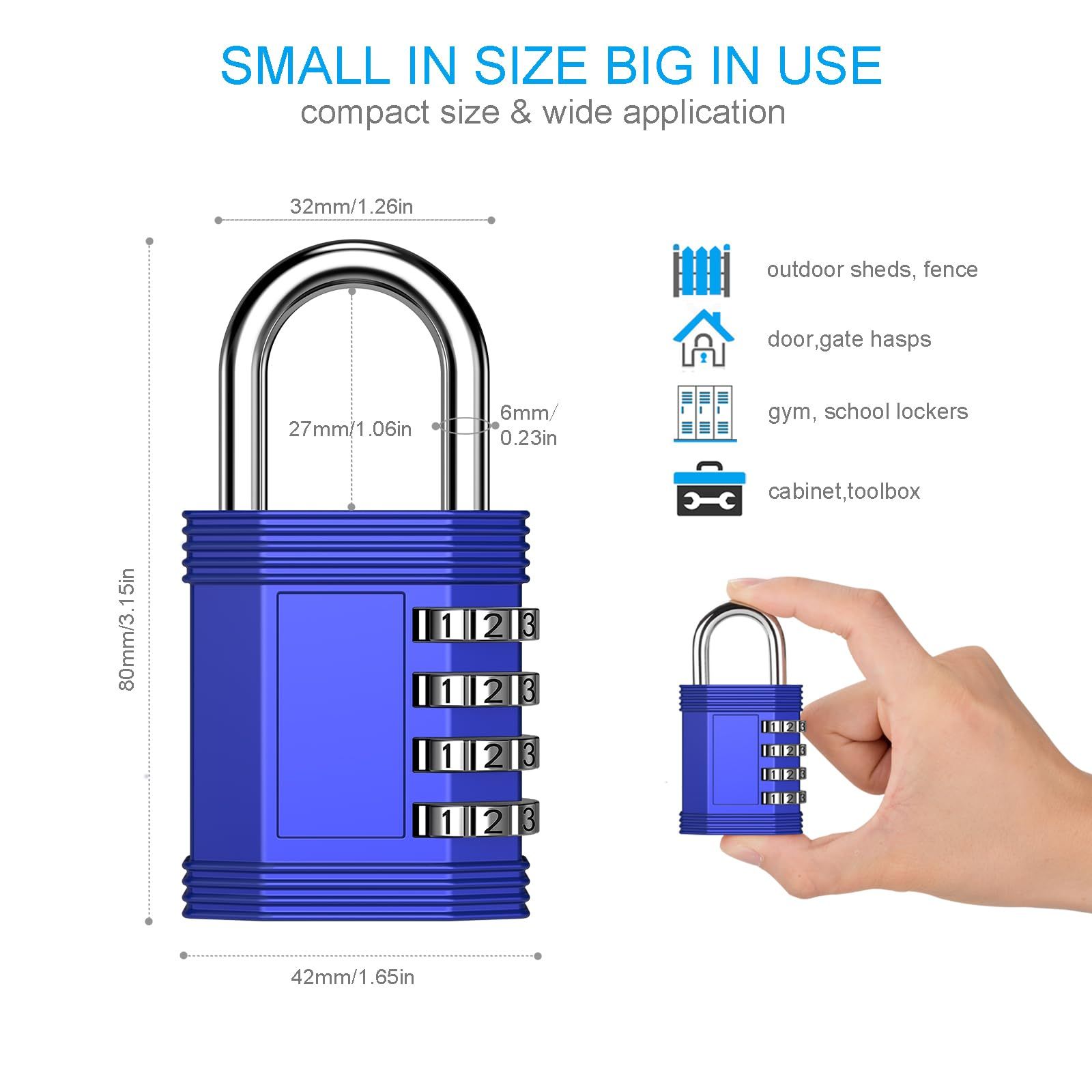 Combination Lock, 4 Digit Outdoor Waterproof Padlock for School Gym Locker view 3