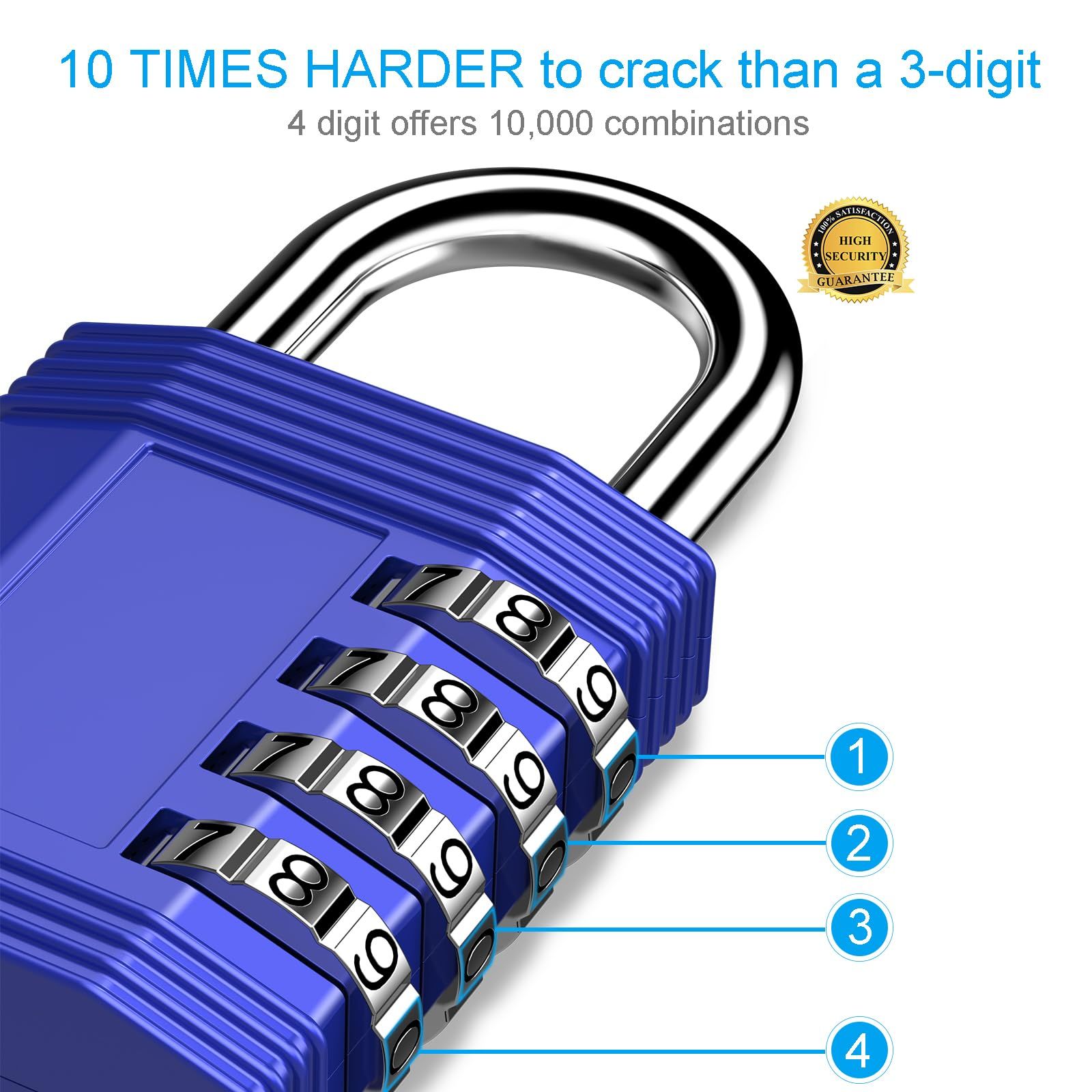 Combination Lock, 4 Digit Outdoor Waterproof Padlock for School Gym Locker view 4
