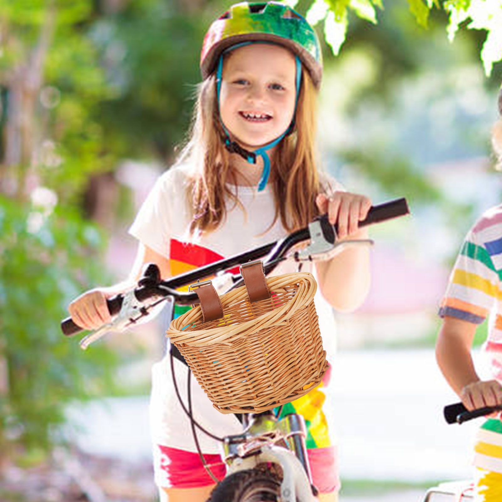 Wicker D-Shaped Bicycle Basket for Kids view 2