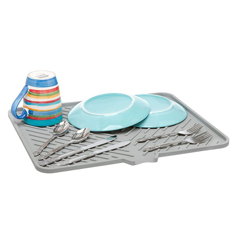 Silicone Dish Drying Mat with Built-in Drain Lip - Hygienic Drying Pad view 3