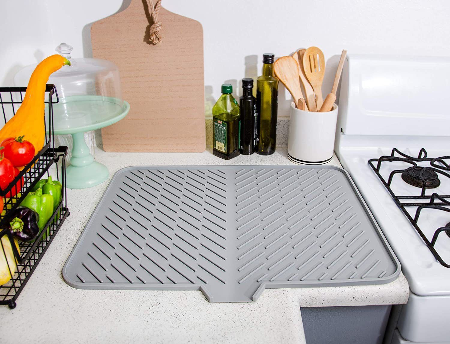 Silicone Dish Drying Mat with Built-in Drain Lip - Hygienic Drying Pad view 4
