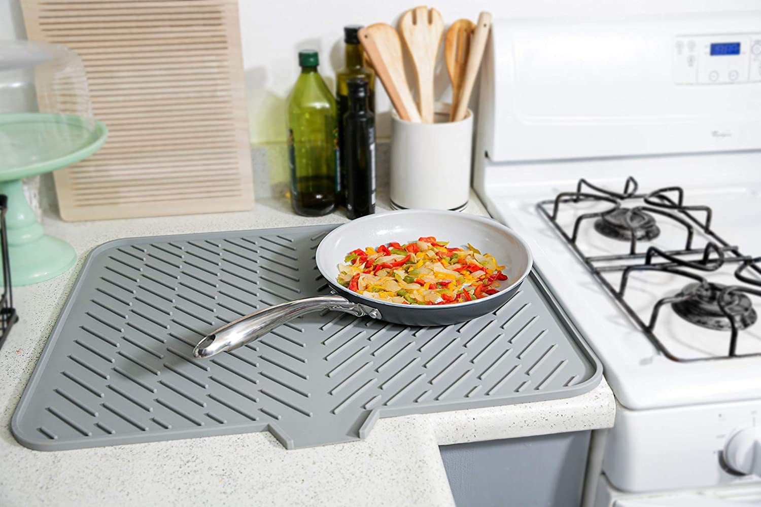 Silicone Dish Drying Mat with Built-in Drain Lip - Hygienic Drying Pad view 5