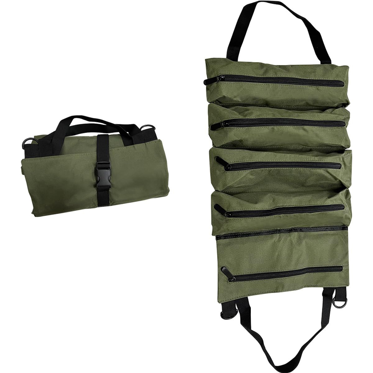 Roll Up Tool Bag,Wrench Roll Up Pouch, Multi-Purpose Tool Organizer, 5 Zipper