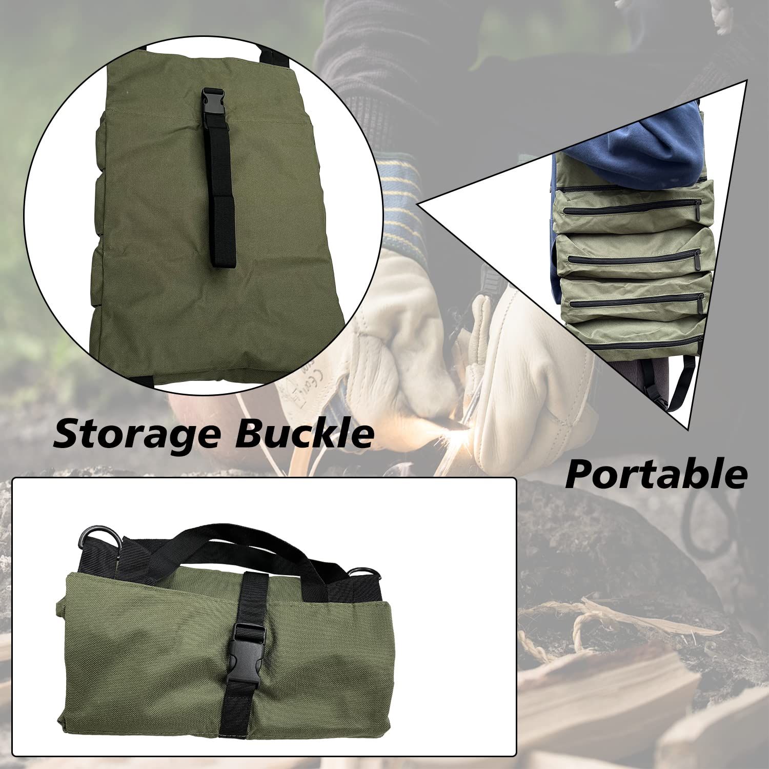 Roll Up Tool Bag,Wrench Roll Up Pouch, Multi-Purpose Tool Organizer, 5 Zipper view 3
