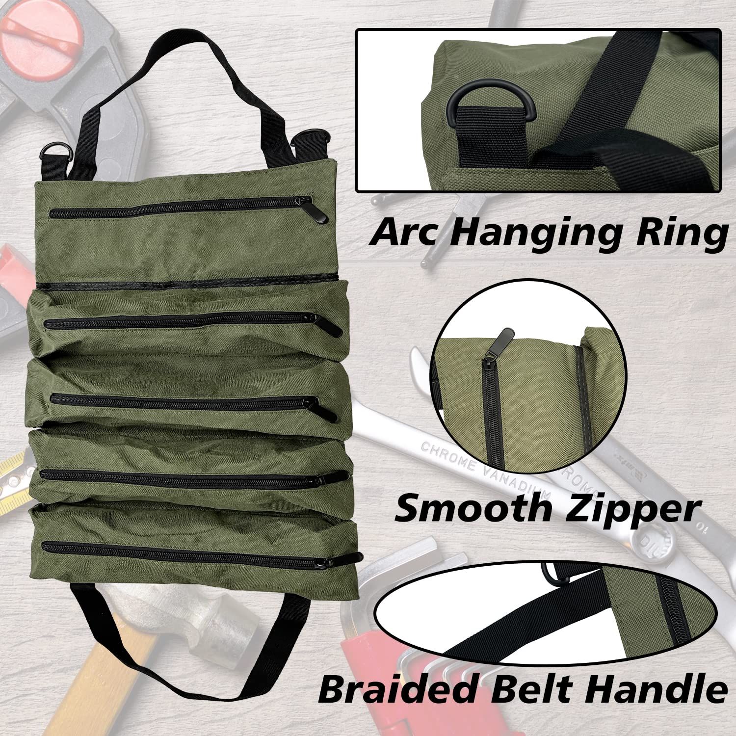 Roll Up Tool Bag,Wrench Roll Up Pouch, Multi-Purpose Tool Organizer, 5 Zipper view 5