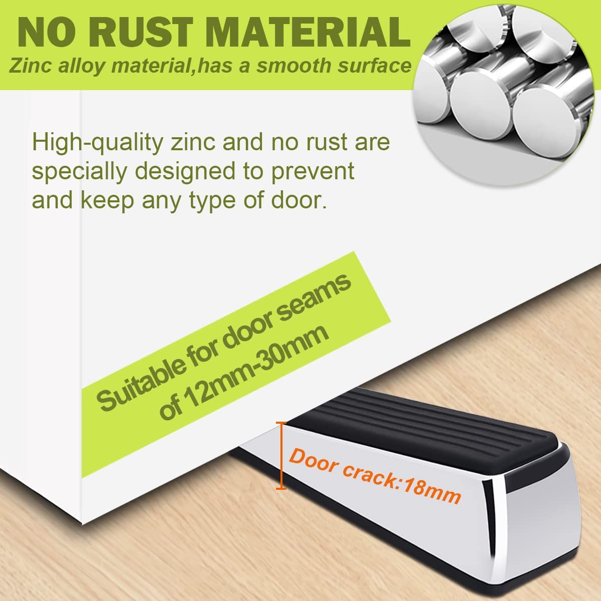 Metal Door Stop, Premium Rubber Heavy Door Stopper, Wedge Stopper, 2Pack view 3
