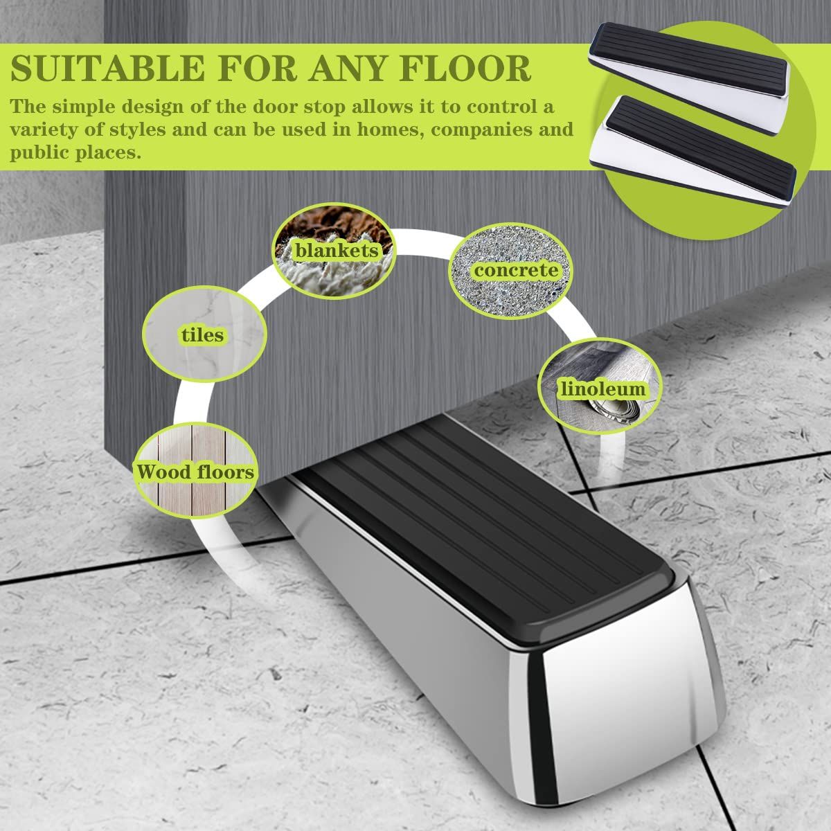 Metal Door Stop, Premium Rubber Heavy Door Stopper, Wedge Stopper, 2Pack view 4
