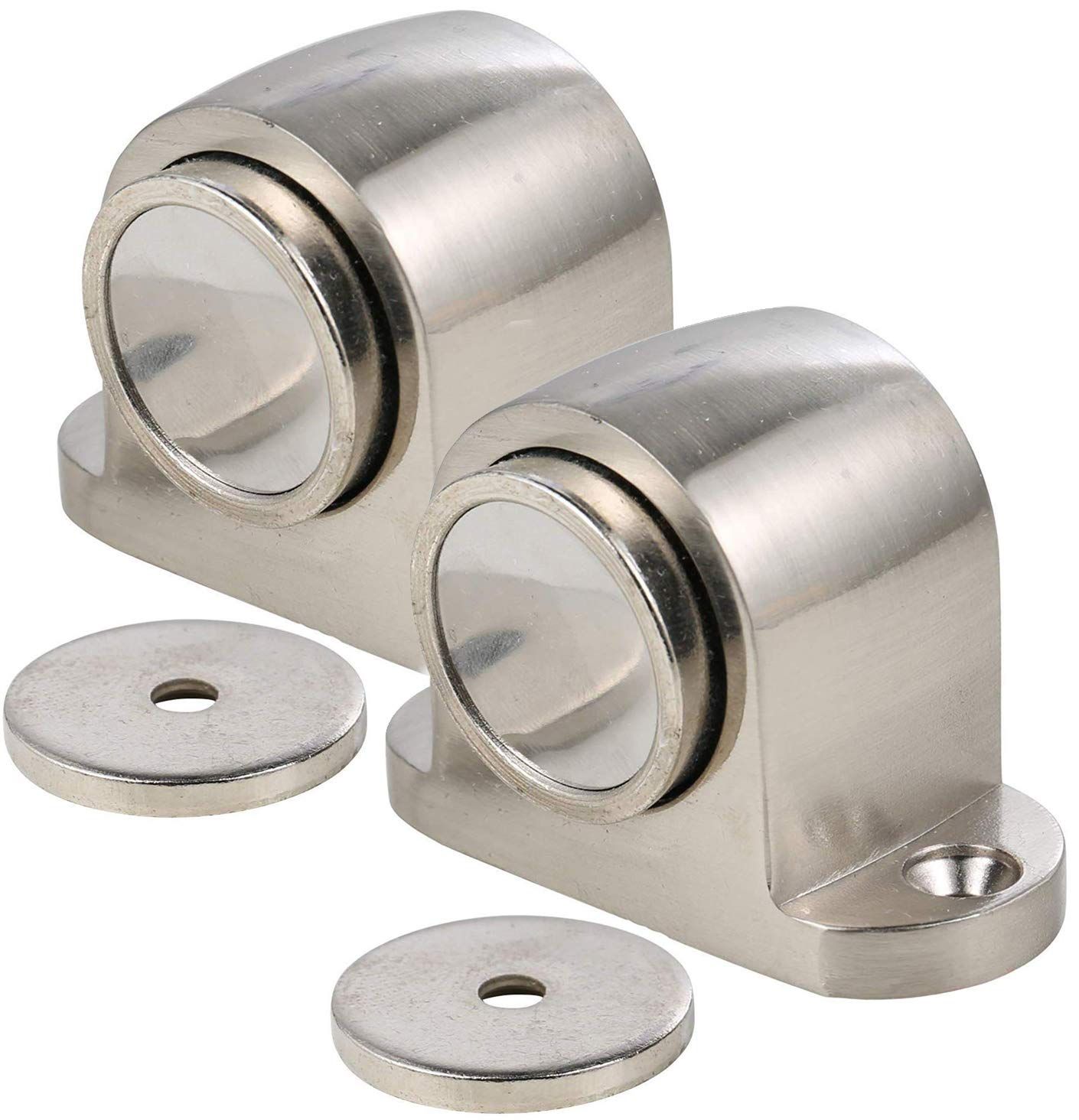 Alloy Magnetic Door Stopper Brushed Finish with Round Catch Floor Mounted