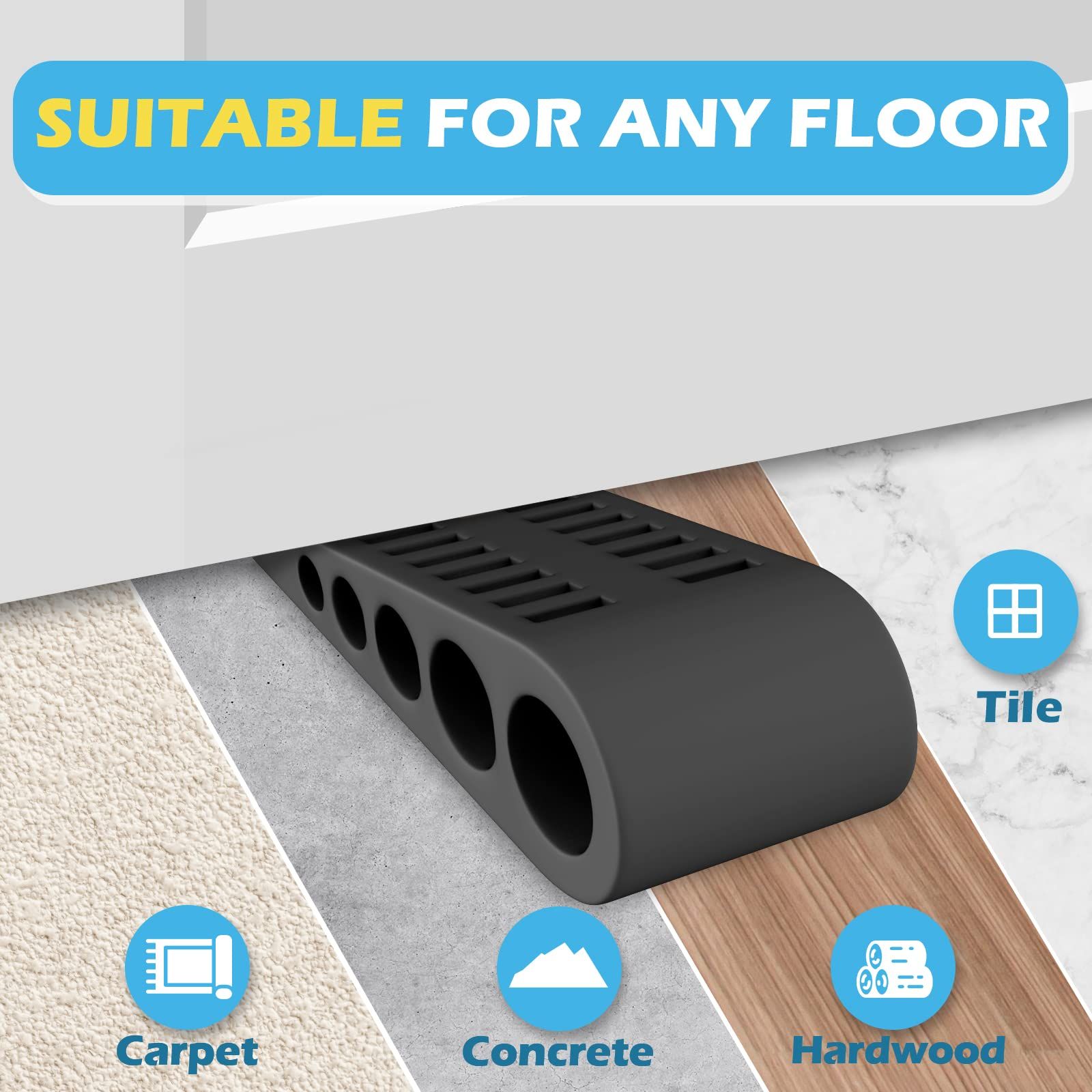 Rubber Door Stoppers for Bottom of Door - 4 Pack Door Stop Wedge with Holder view 3