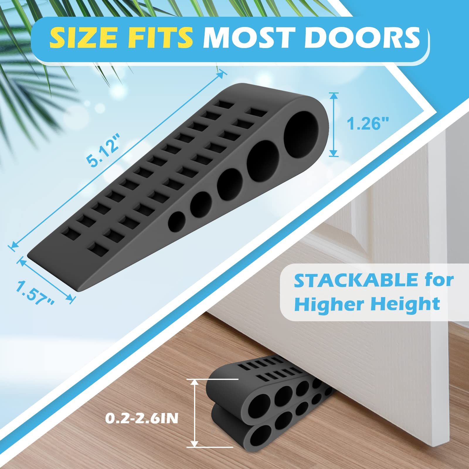 Rubber Door Stoppers for Bottom of Door - 4 Pack Door Stop Wedge with Holder view 4