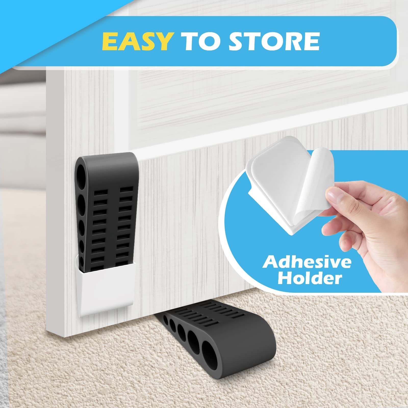 Rubber Door Stoppers for Bottom of Door - 4 Pack Door Stop Wedge with Holder view 5
