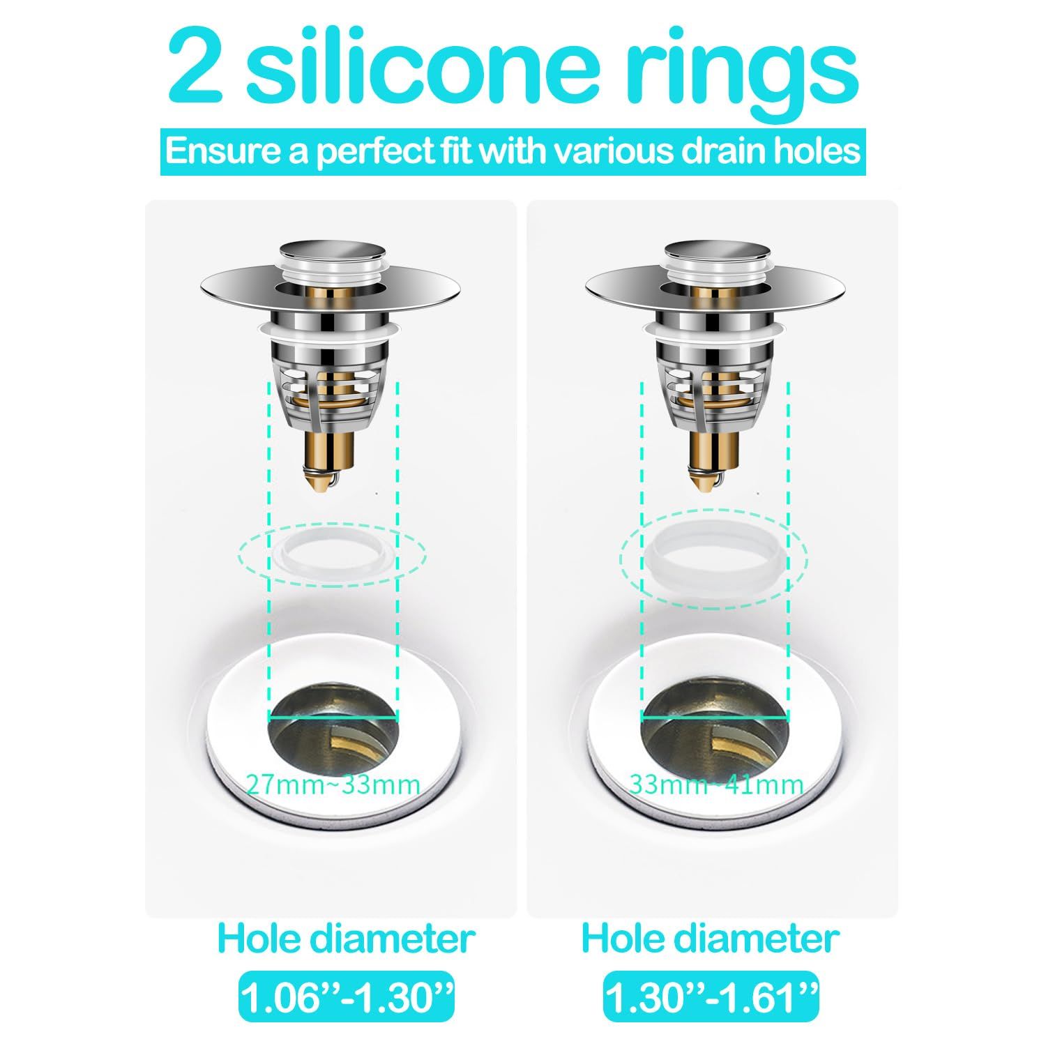 2 Pack Metal Universal Bathroom Sink Stopper view 5
