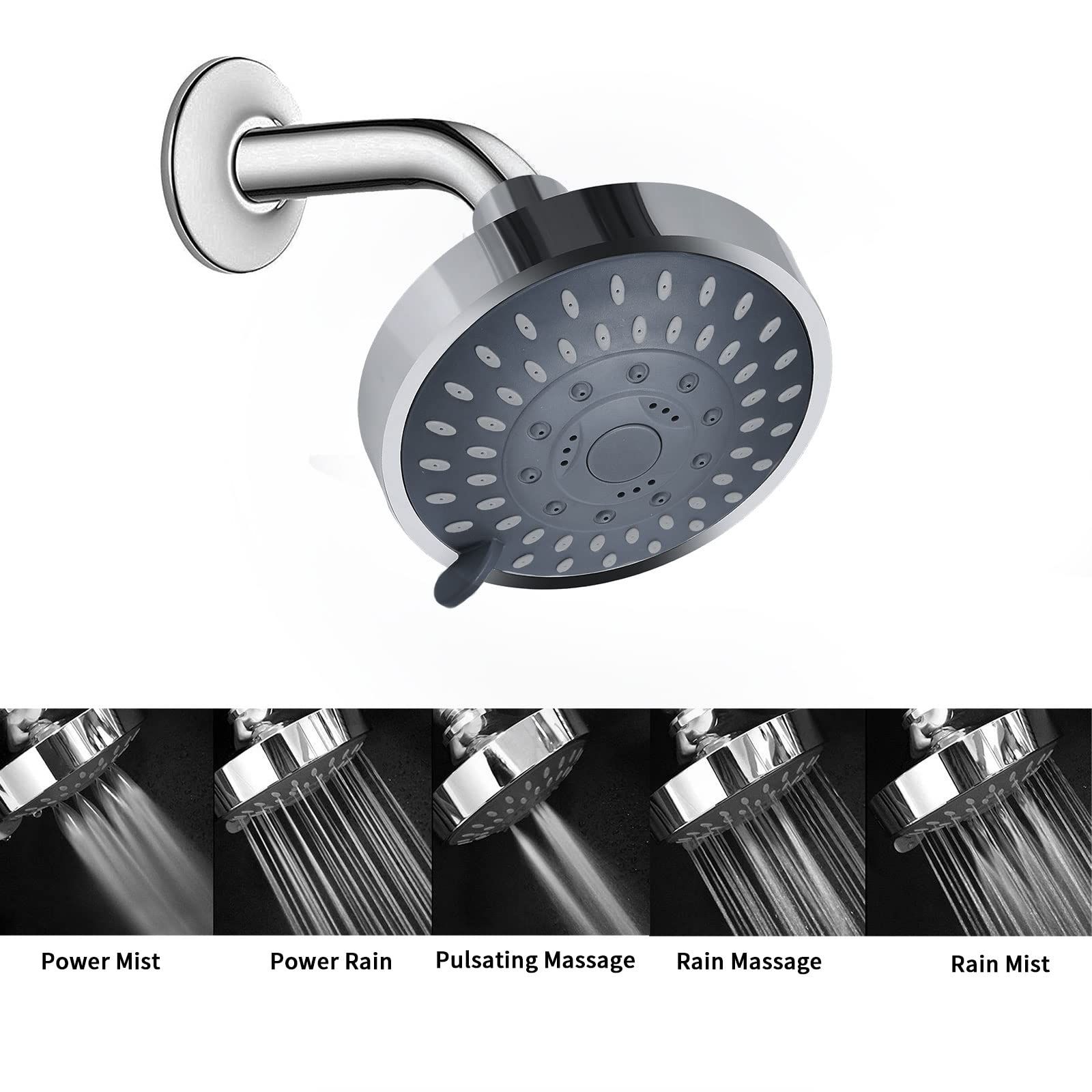 Shower Head High Pressure Rain Fixed Showerhead 5-Setting with Adjustable view 3