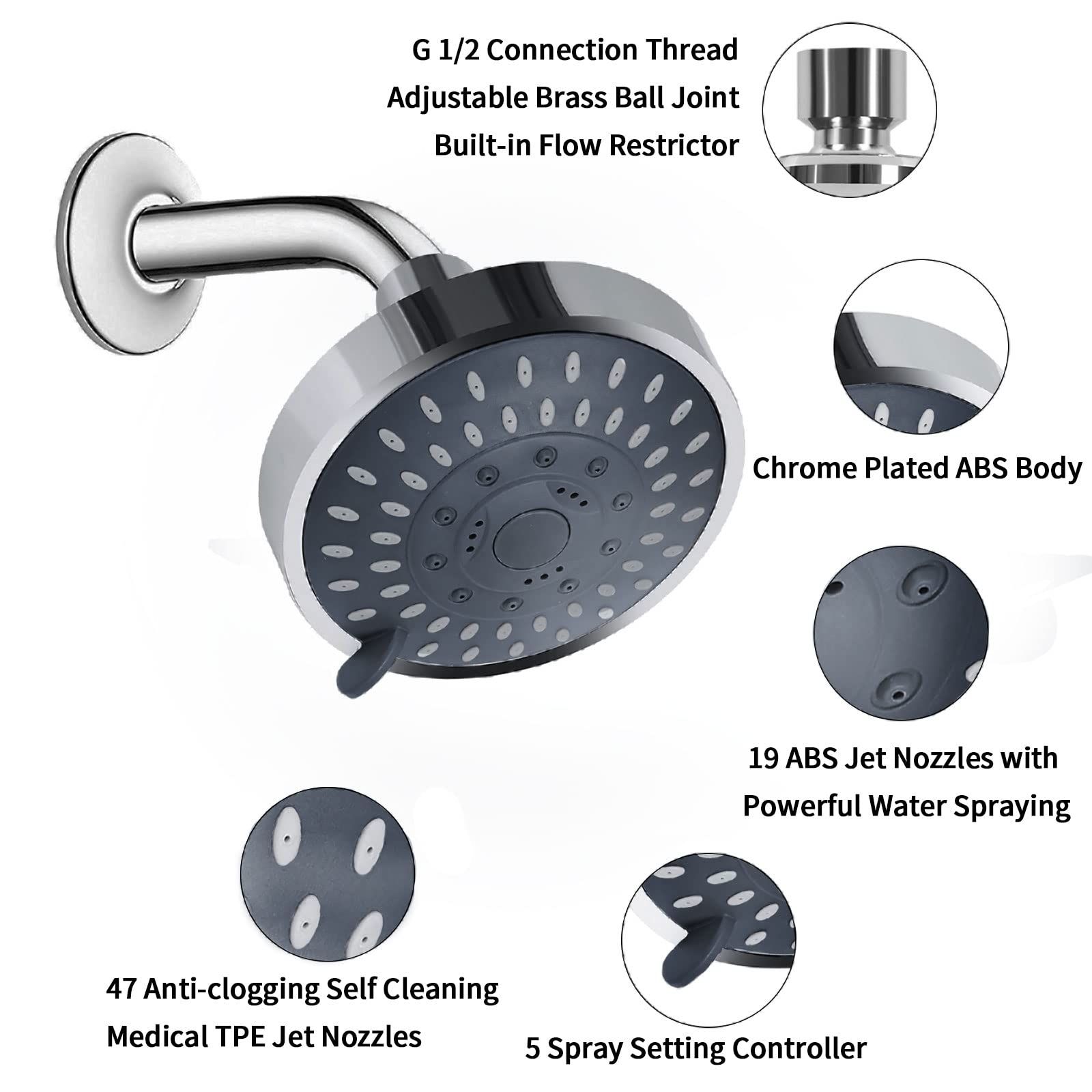 Shower Head High Pressure Rain Fixed Showerhead 5-Setting with Adjustable view 4