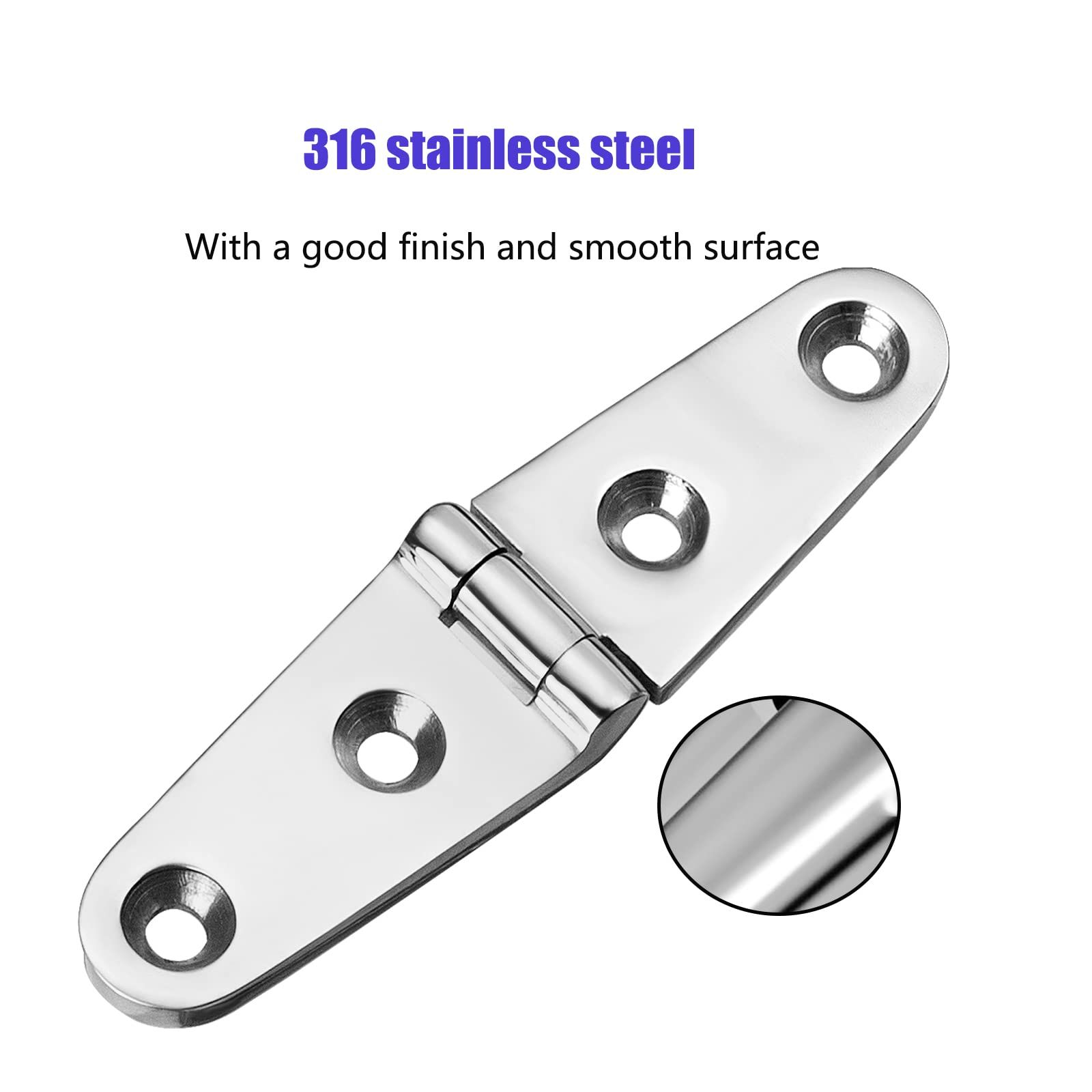 Boat Strap Hinges, Marine Hinges, 4 inch x 1 inch (102mm X 26 mm), Stainless view 3
