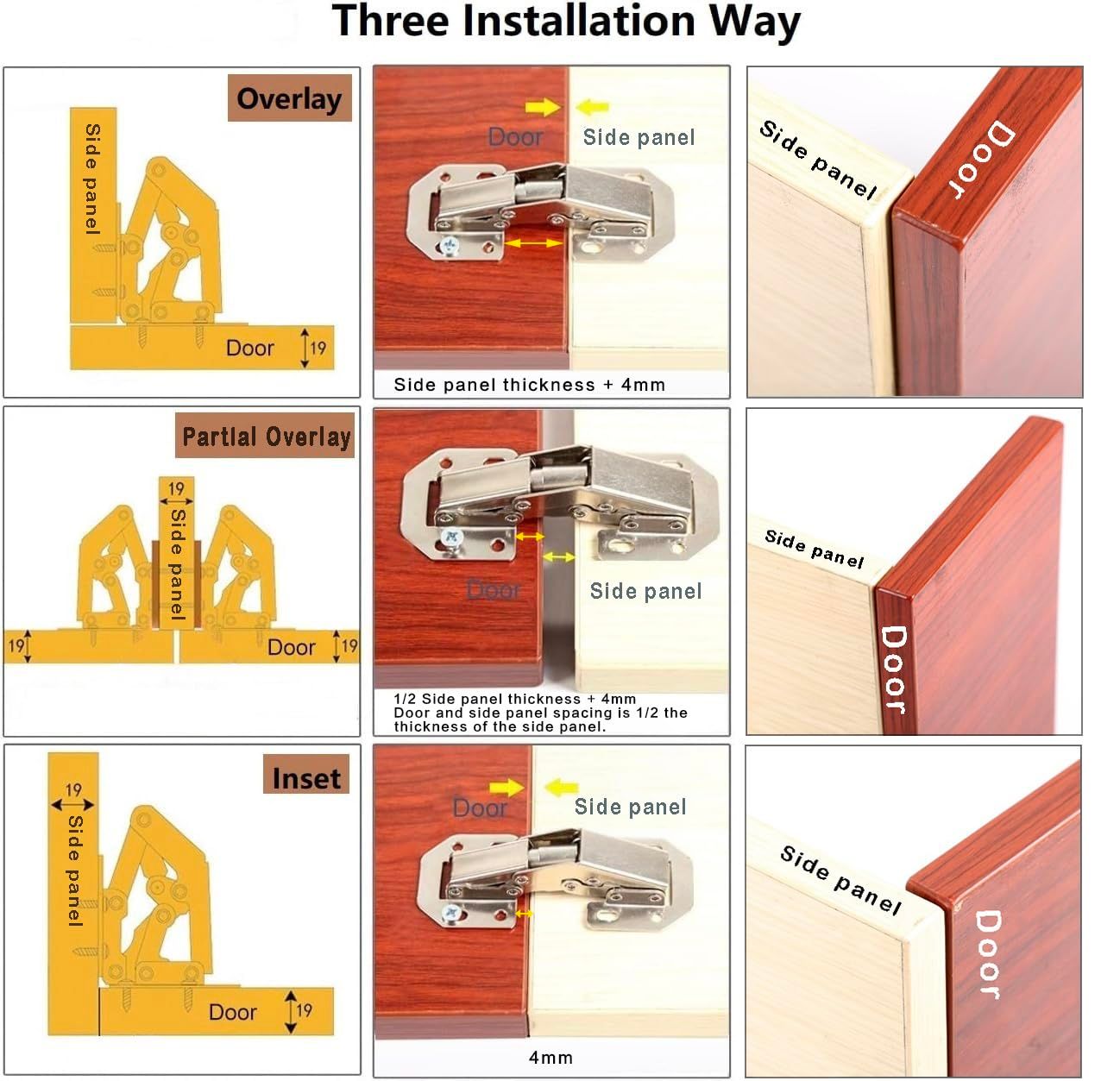 4-Pack Hidden Hinges for Cabinet Doors Frameless view 5
