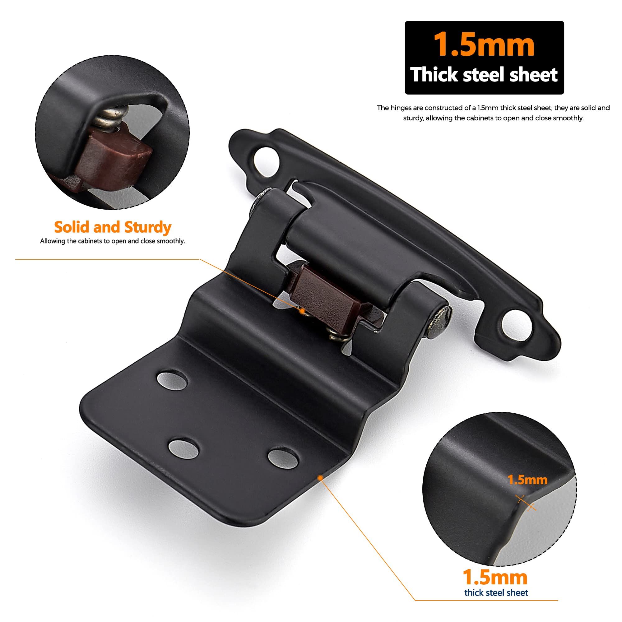 10Pack 5Pairs 3/8inch Inset Cabinet Door Hinges Kitchen Cabinet Hinges Black view 5