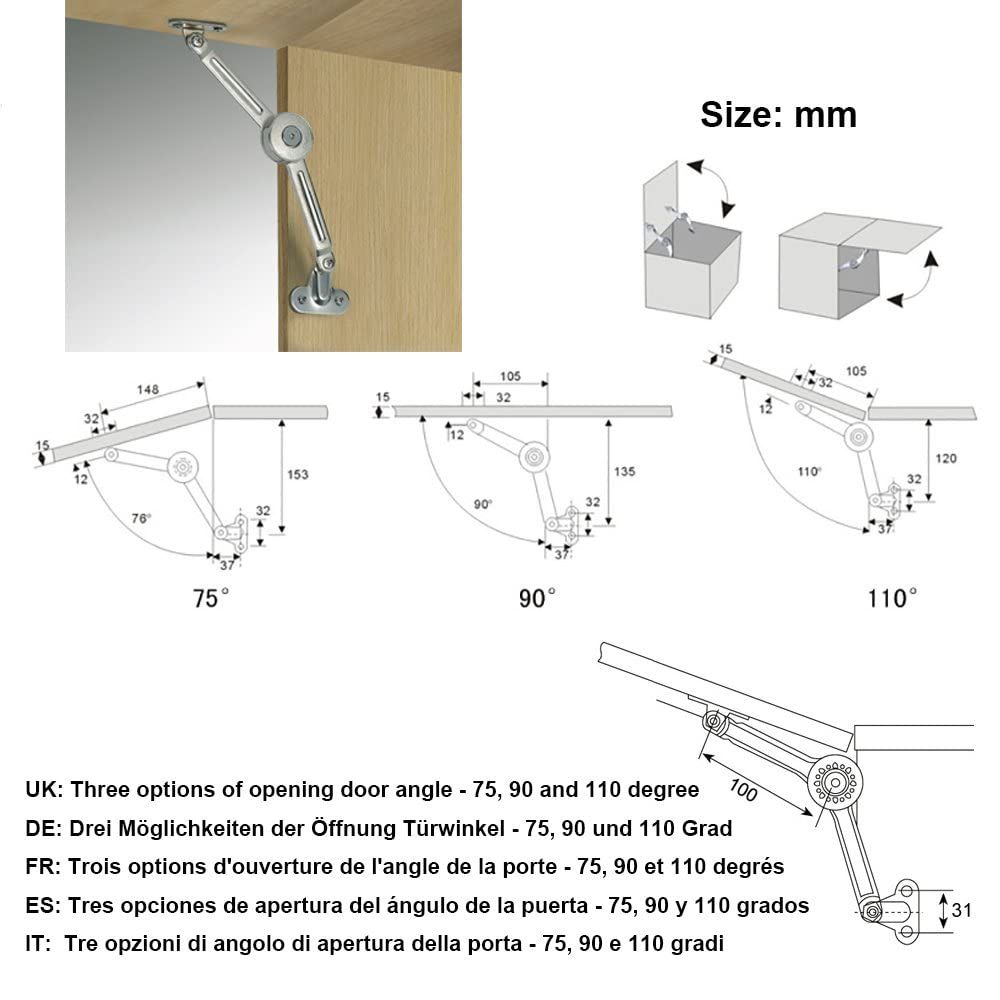 2 Packs [Upgraded] Cabinet Furniture Door Lift Stay Support Hinge Damper view 5