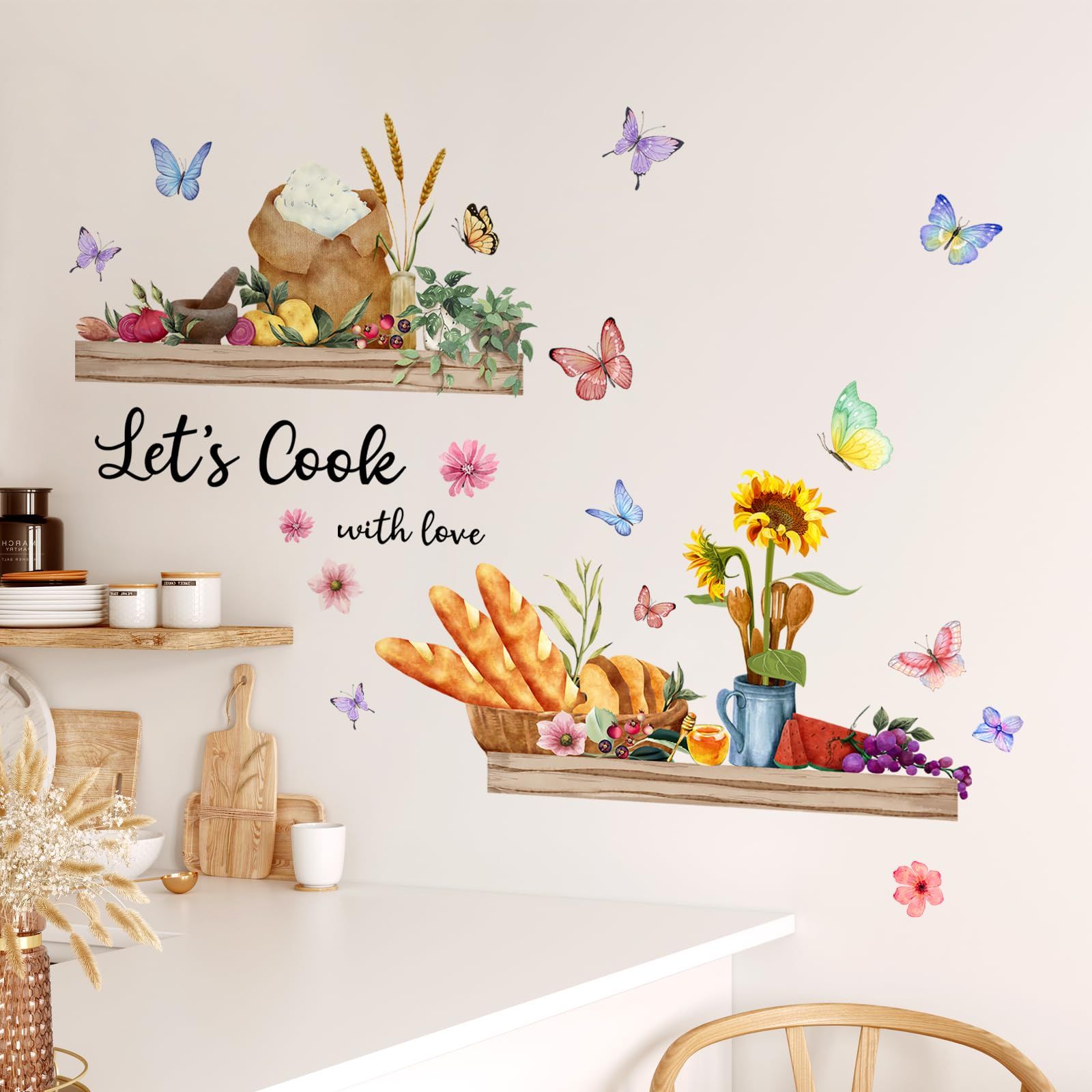 Kitchen Food Bread Wall Stickers Kitchenware Vegetables Fruits Flowers view 2