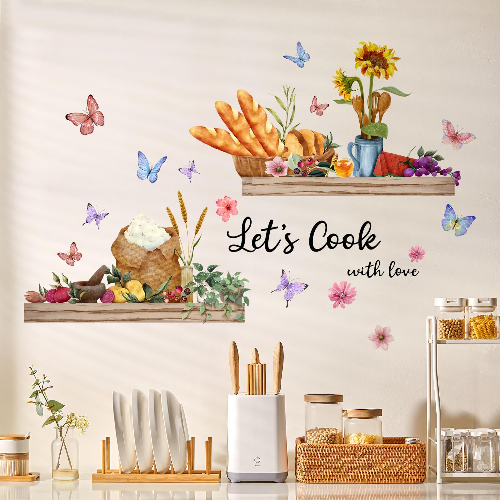Kitchen Food Bread Wall Stickers Kitchenware Vegetables Fruits Flowers view 3