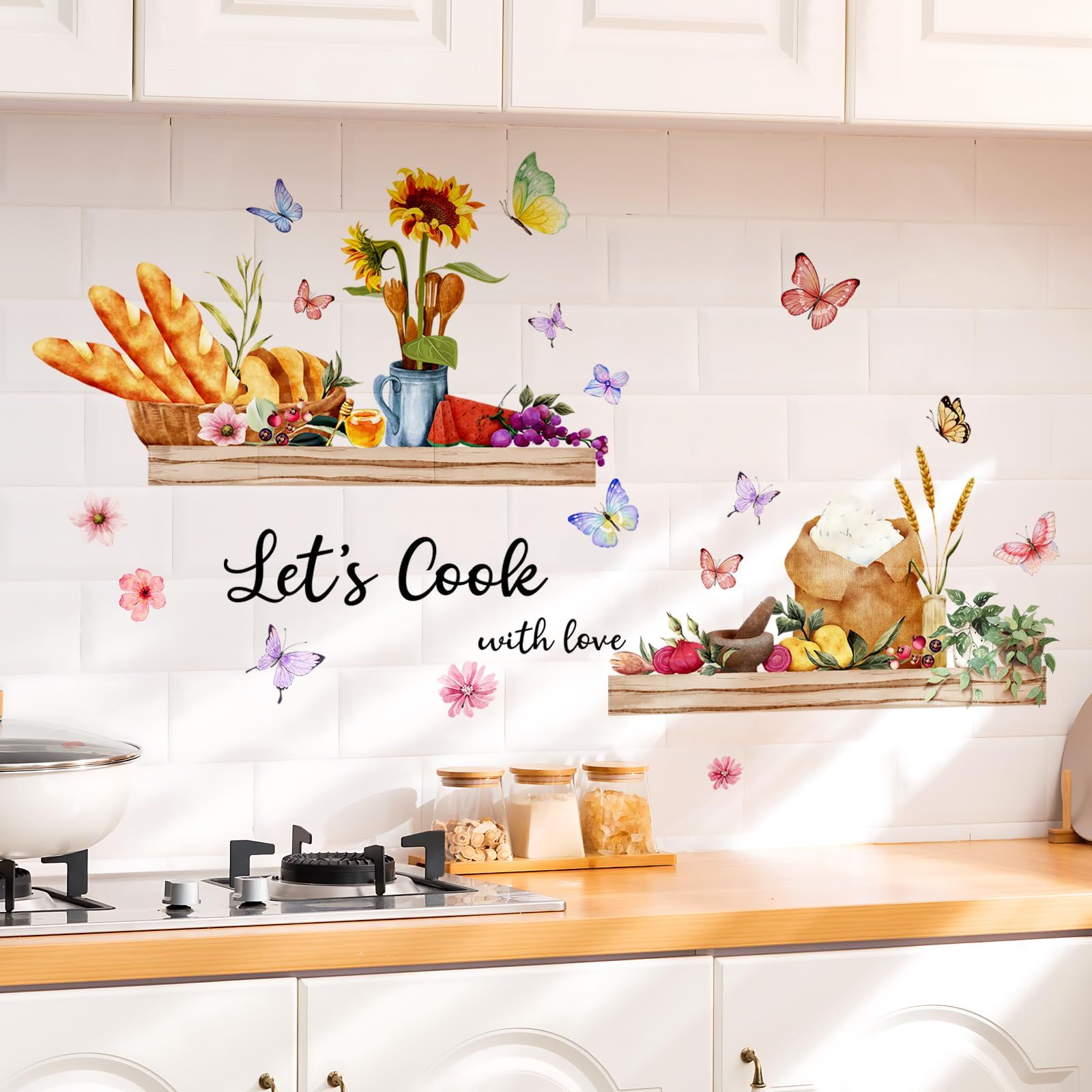 Kitchen Food Bread Wall Stickers Kitchenware Vegetables Fruits Flowers view 4
