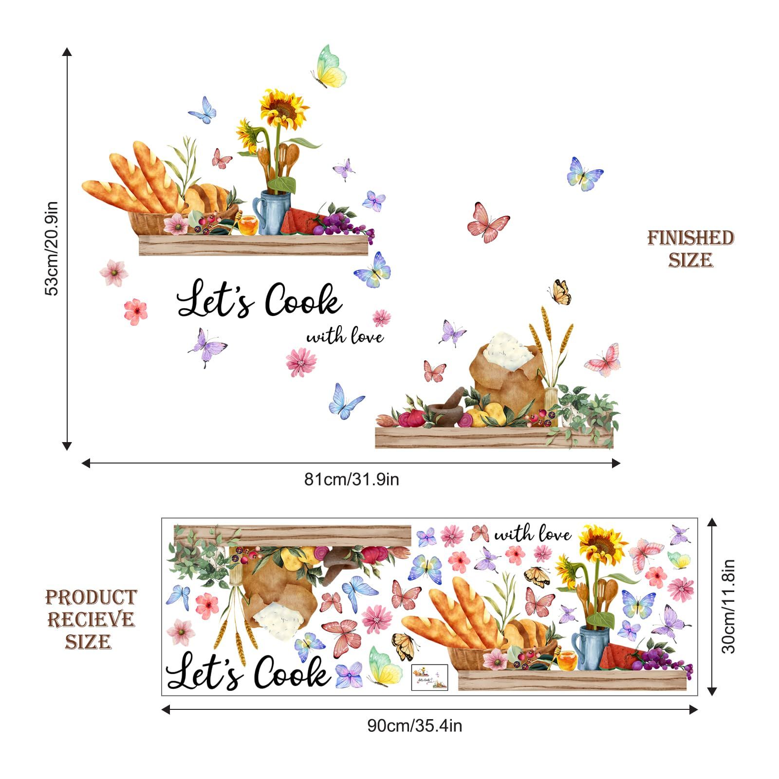 Kitchen Food Bread Wall Stickers Kitchenware Vegetables Fruits Flowers view 5